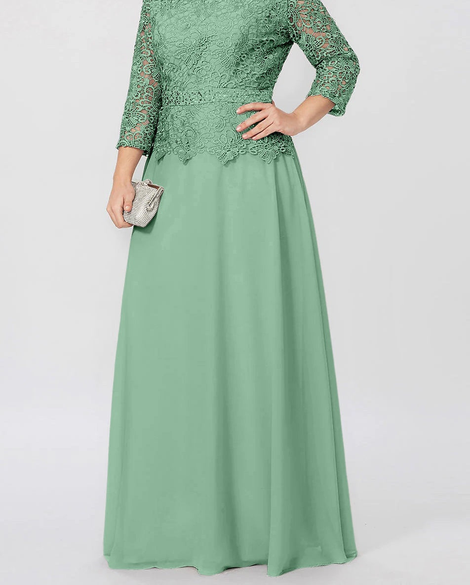 A-Line/Princess Round Neck 3/4 Length Sleeves Floor-Length Mother of the Bride Dresses with Applique & Sequins