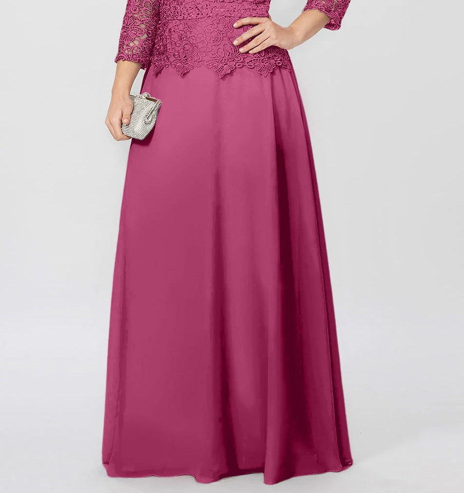 A-Line/Princess Round Neck 3/4 Length Sleeves Floor-Length Mother of the Bride Dresses with Applique & Sequins