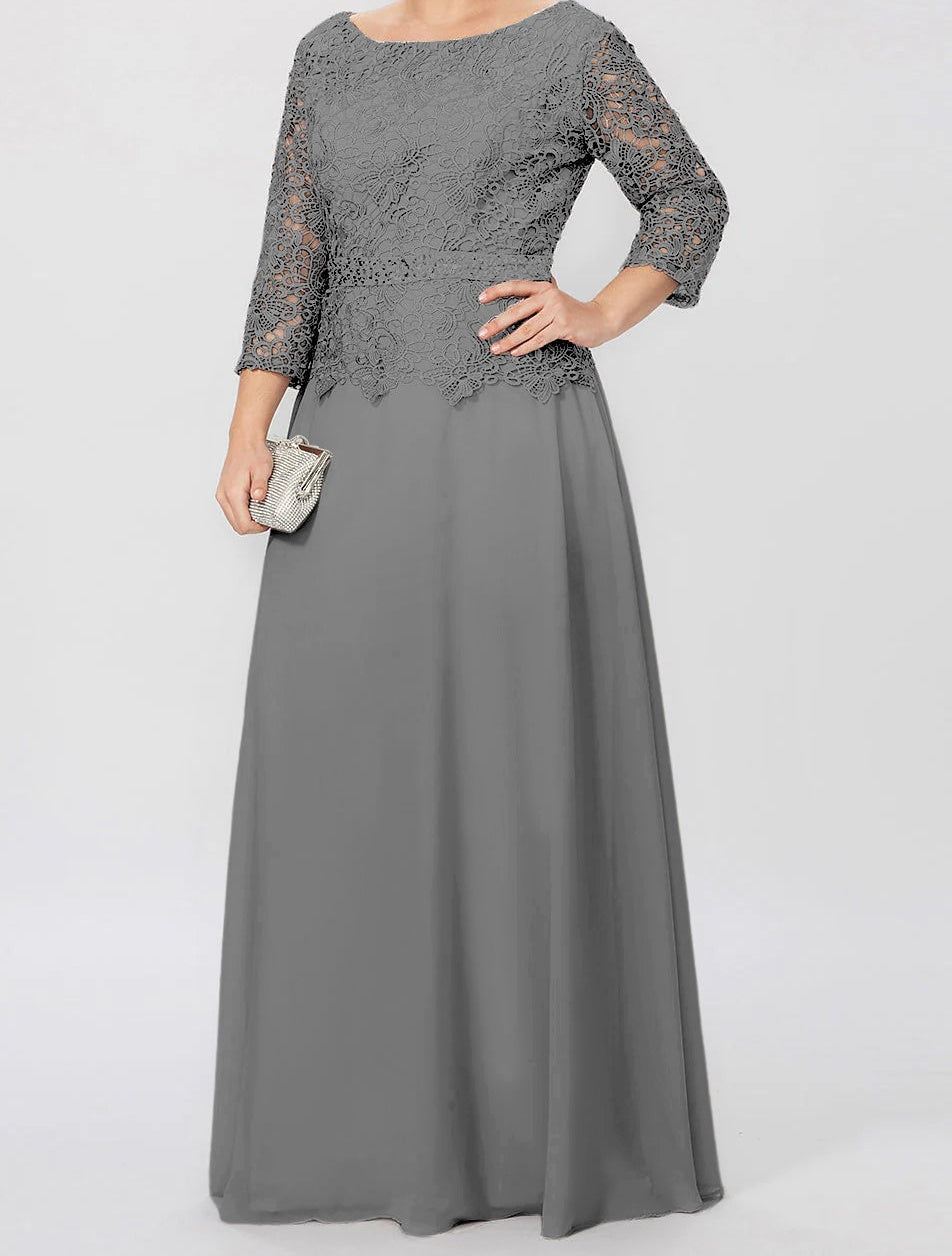 A-Line/Princess Round Neck 3/4 Length Sleeves Floor-Length Mother of the Bride Dresses with Applique & Sequins