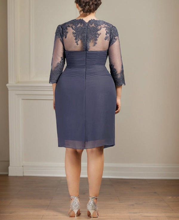 Sheath/Column Sweetheart Knee-Length Chiffon Mother of the Bride Dress With Beading Appliques Lace Sequins Pleated