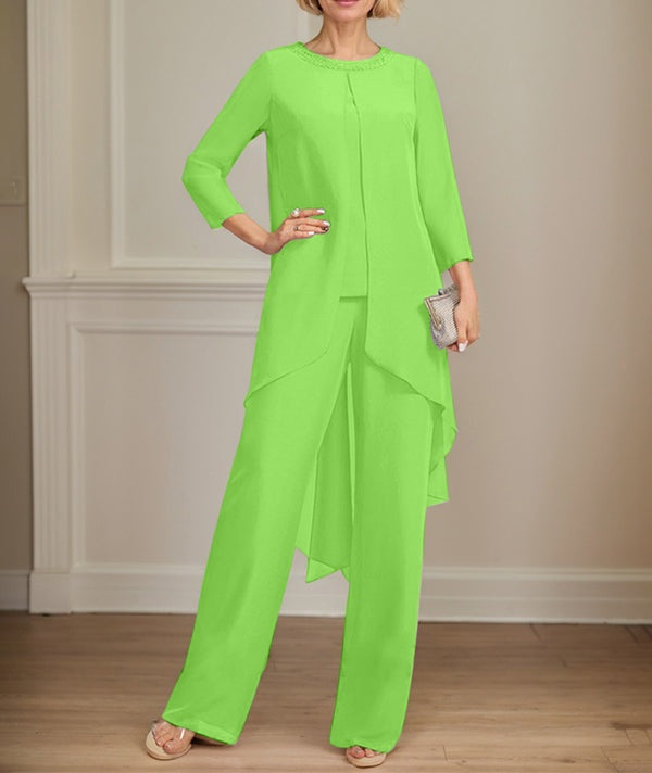 Separates Jumpsuit/Pantsuit Scoop Floor-Length Chiffon Mother of the Bride Dress With Sequins Beading