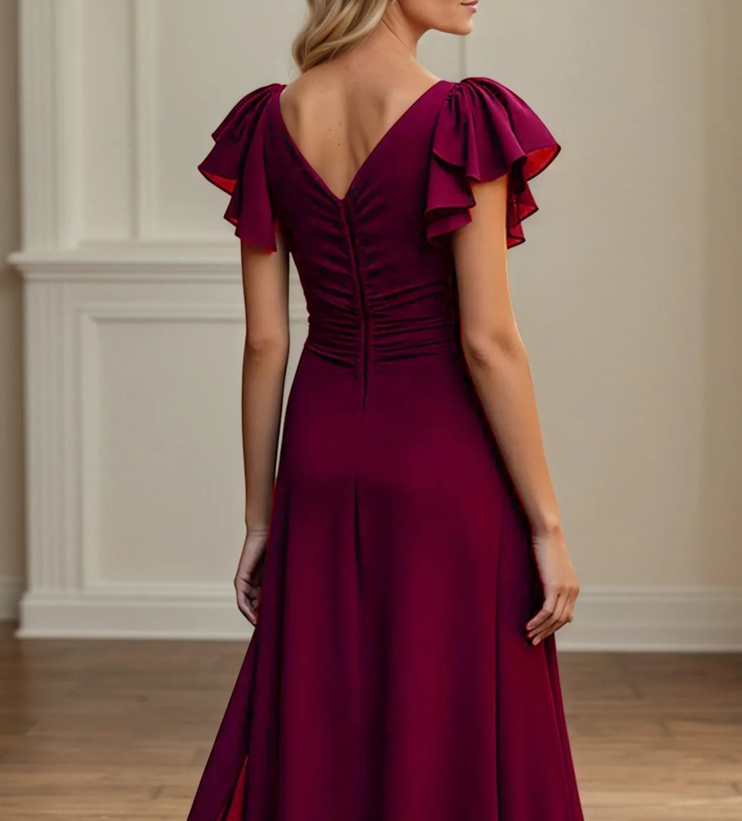 V Neck Ruched Chiffon A Line Mother of the Bride Dress