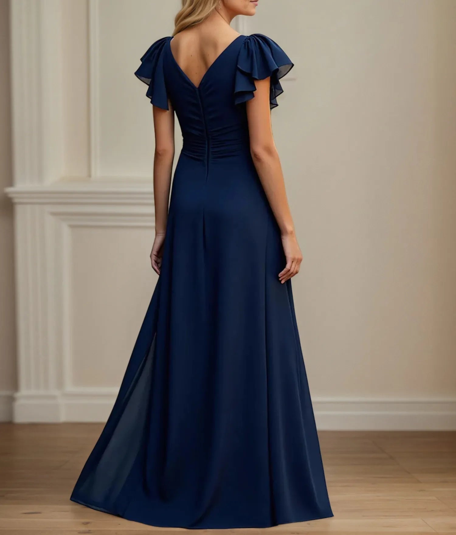 V Neck Ruched Chiffon A Line Mother of the Bride Dress