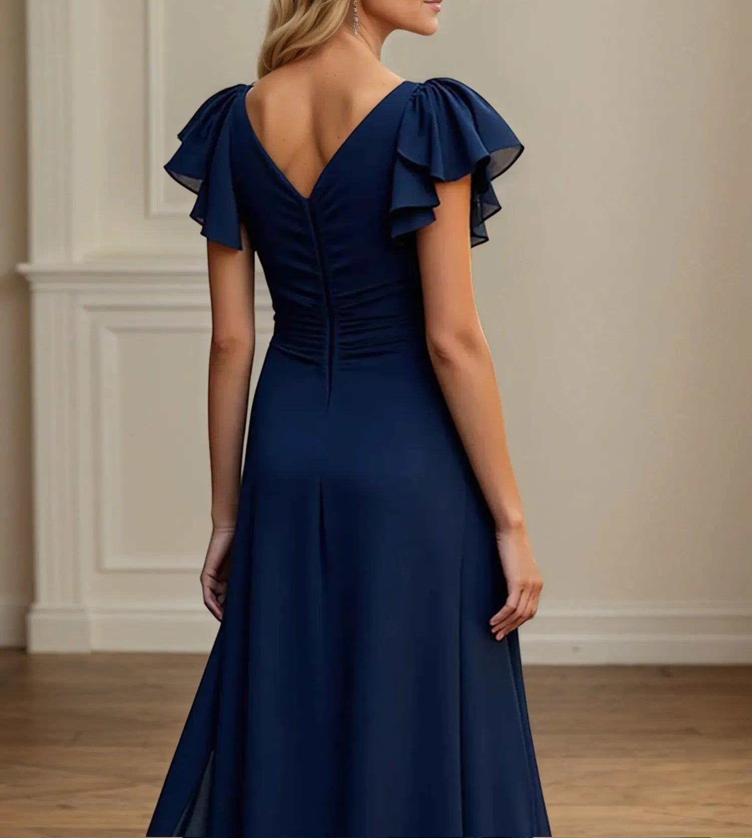 V Neck Ruched Chiffon A Line Mother of the Bride Dress