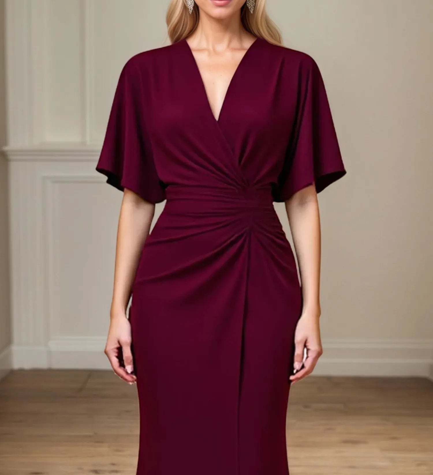 Trumpet/Mermaid V Neck Ruched Floor Length Mother of the Bride Dress