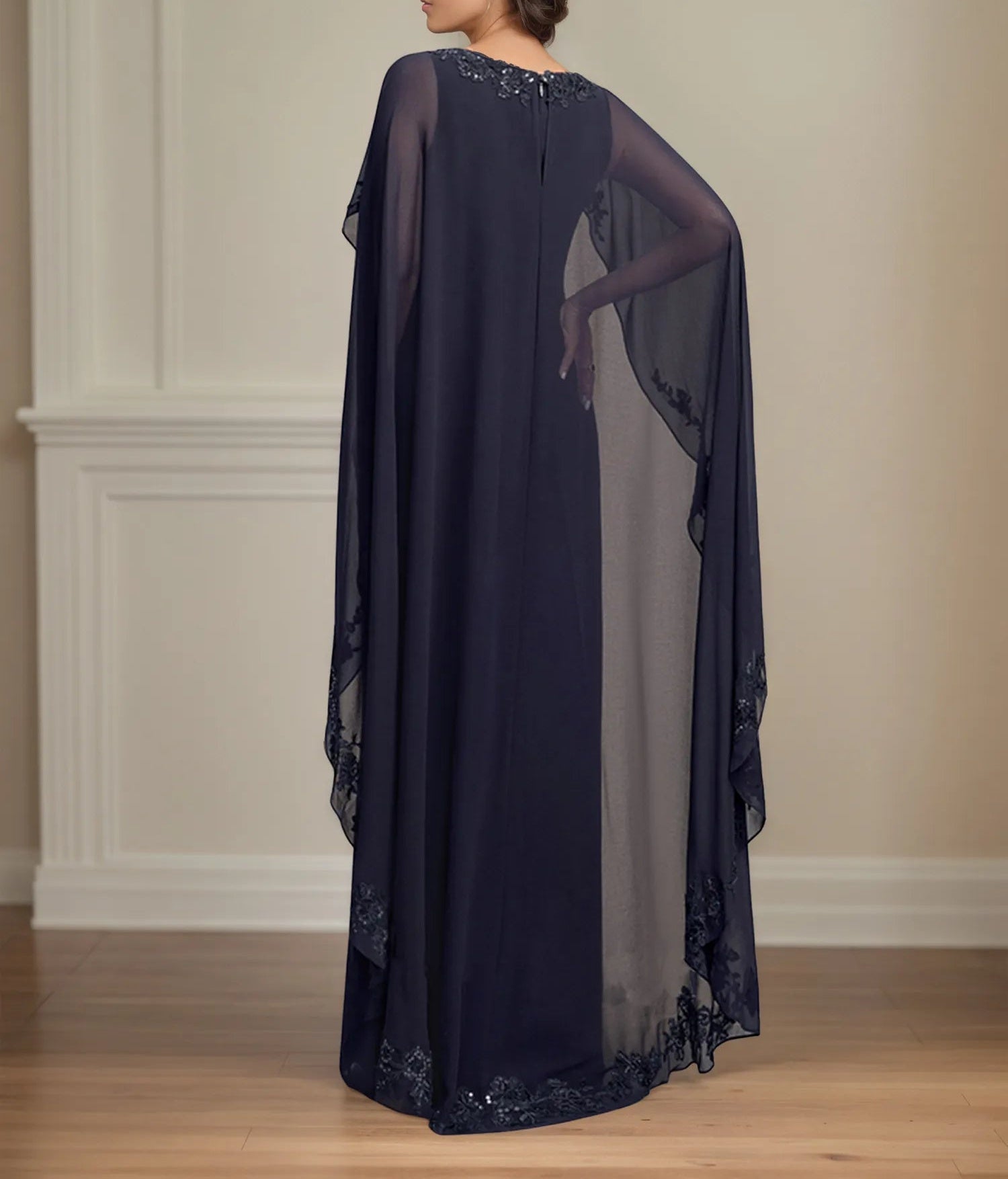 Sheath/Column Scoop Floor Length Chiffon Mother of the Bride Dress With Appliques Sequins