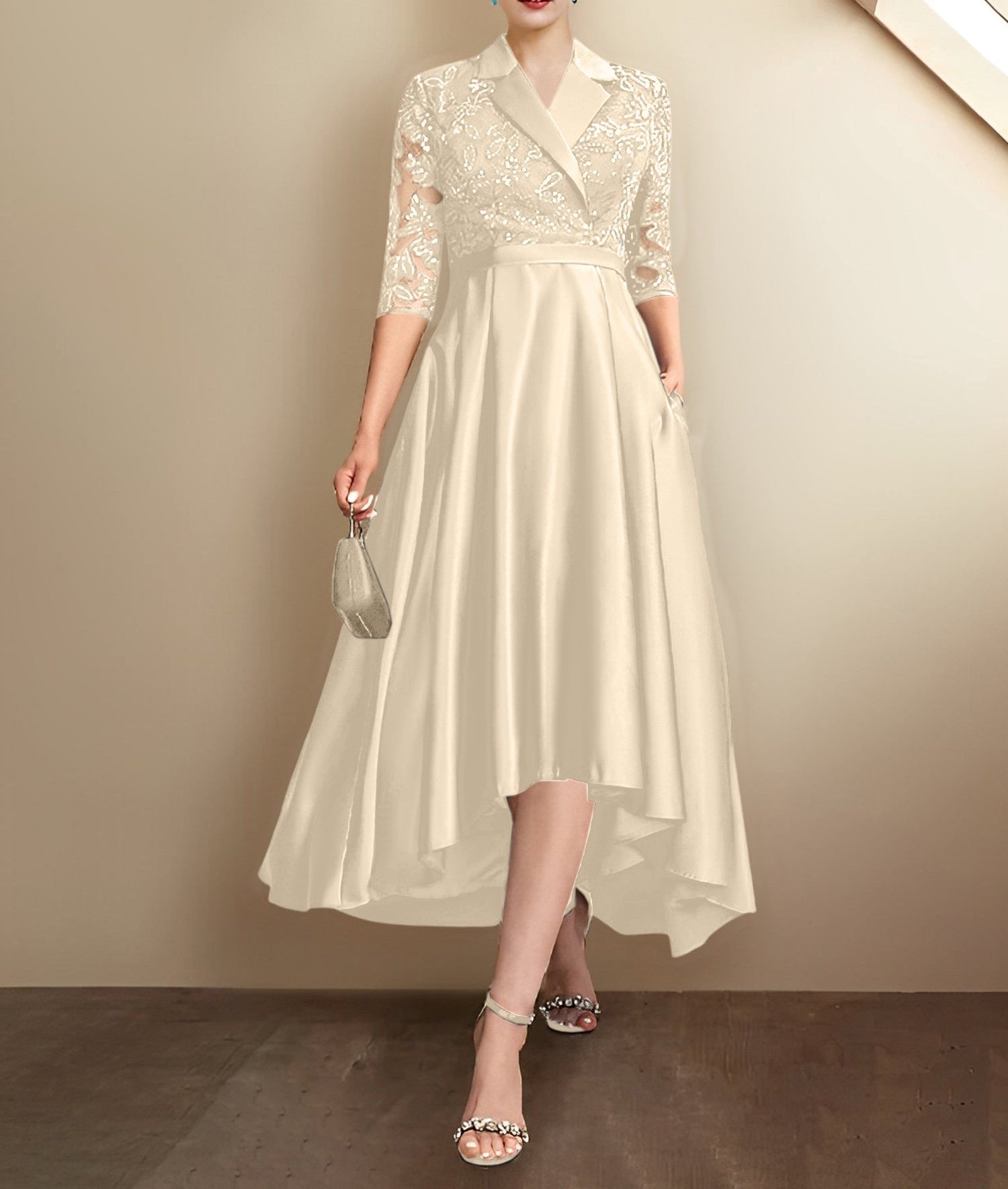 Sheath/Column V-Neck Tea-Length Mother of the Bride Dresses