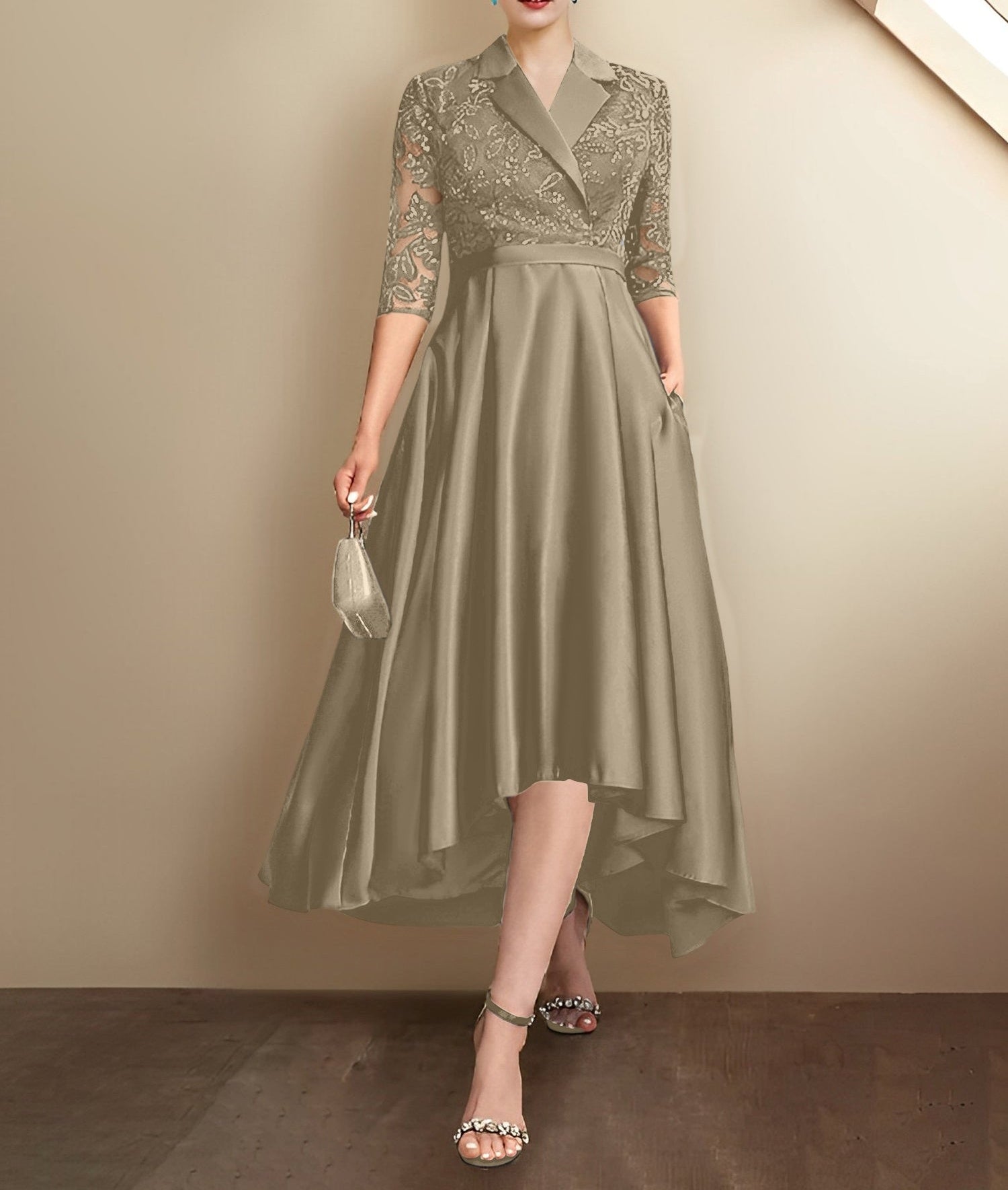 Sheath/Column V-Neck Tea-Length Mother of the Bride Dresses
