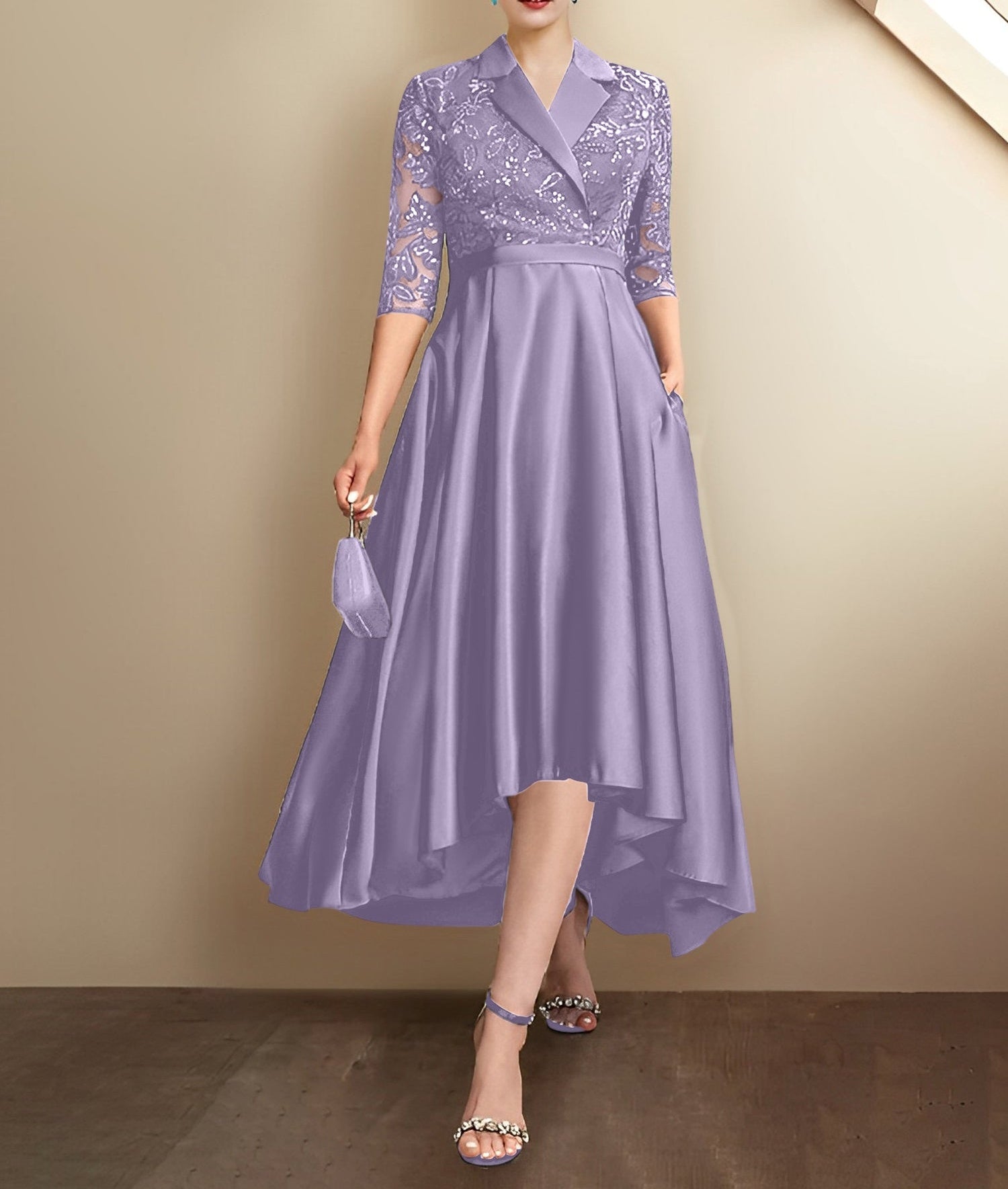 Sheath/Column V-Neck Tea-Length Mother of the Bride Dresses