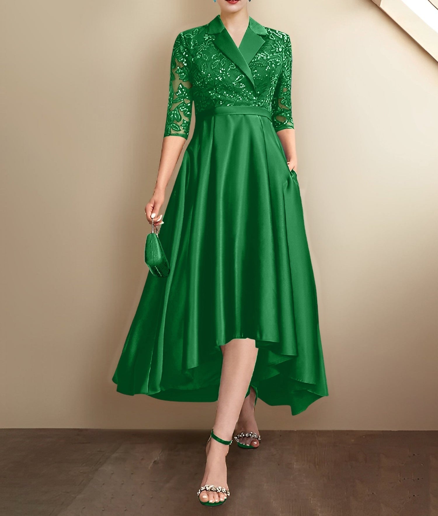 Sheath/Column V-Neck Tea-Length Mother of the Bride Dresses