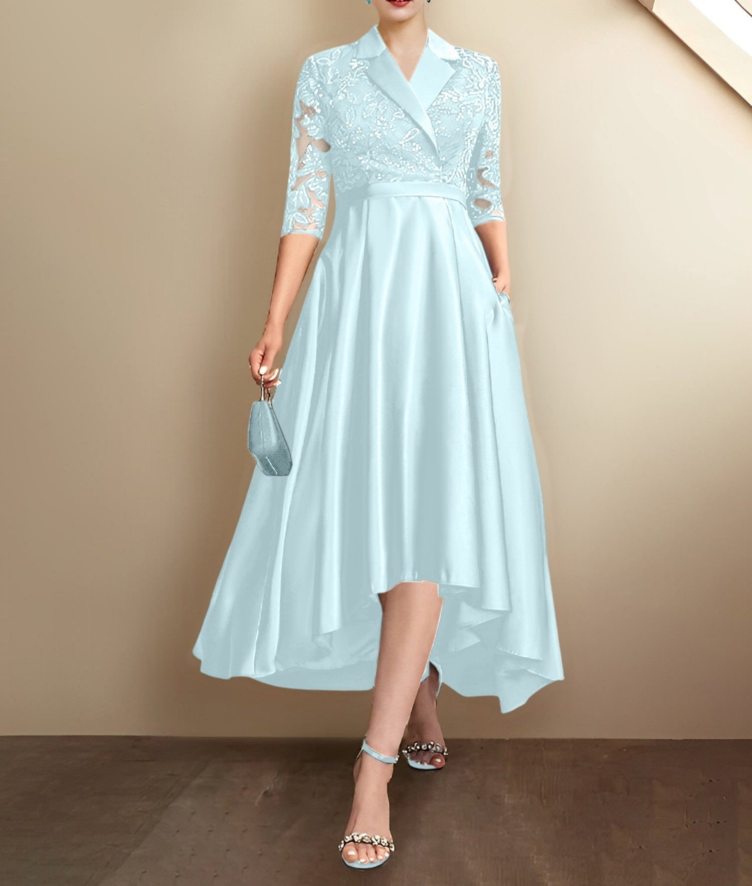 Sheath/Column V-Neck Tea-Length Mother of the Bride Dresses