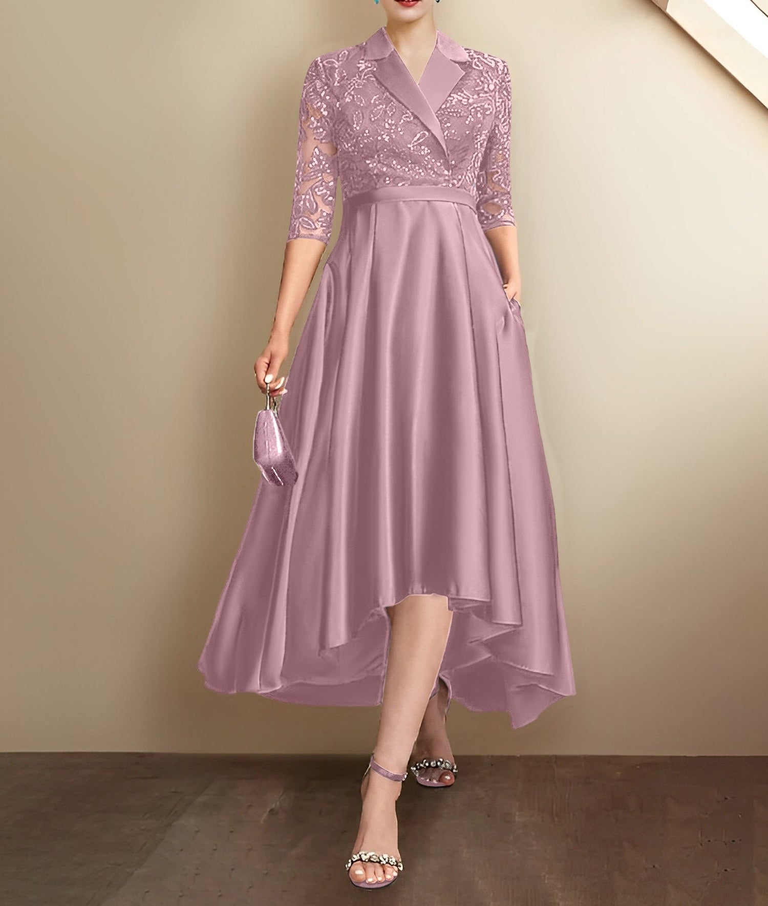 Sheath/Column V-Neck Tea-Length Mother of the Bride Dresses