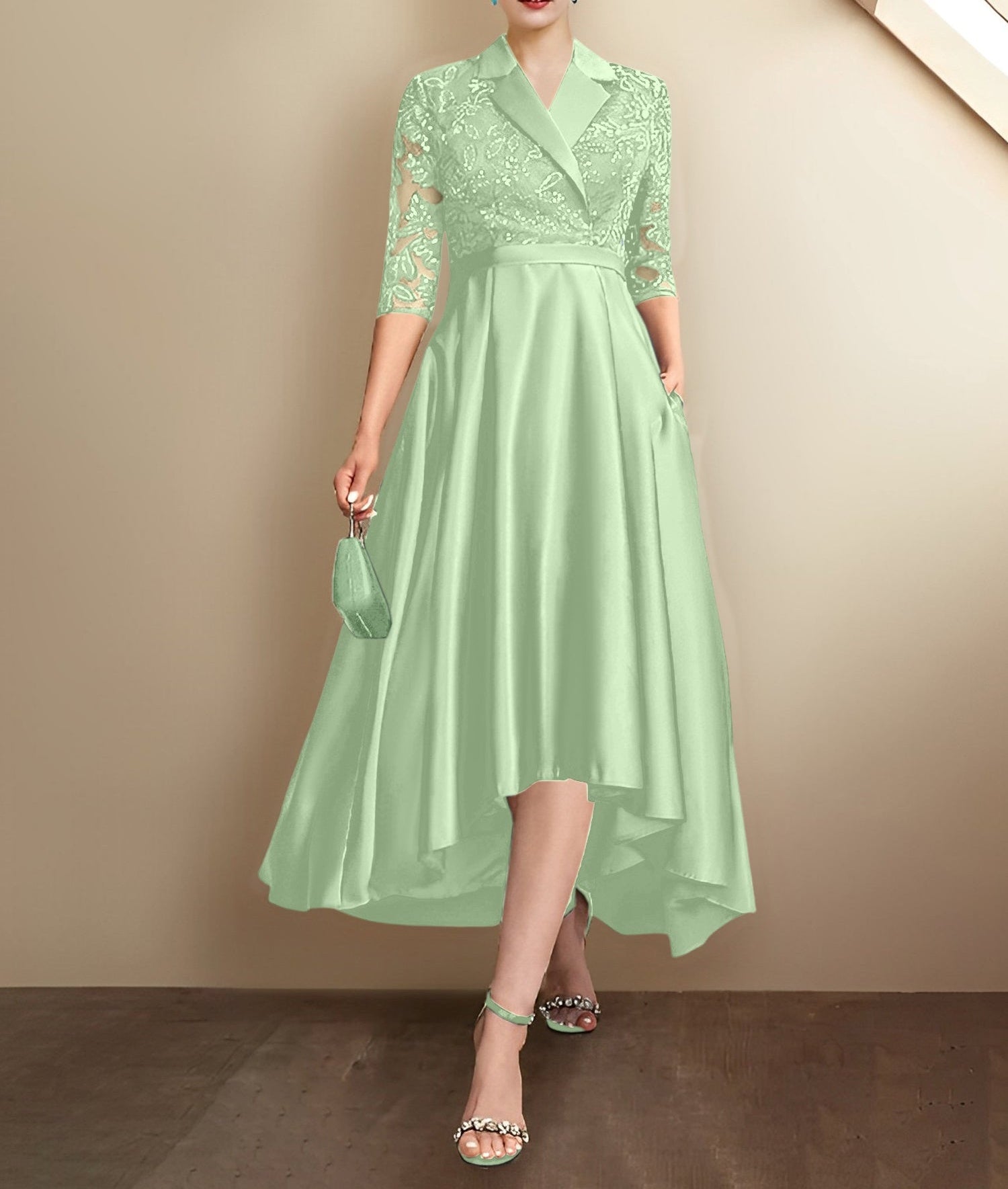 Sheath/Column V-Neck Tea-Length Mother of the Bride Dresses