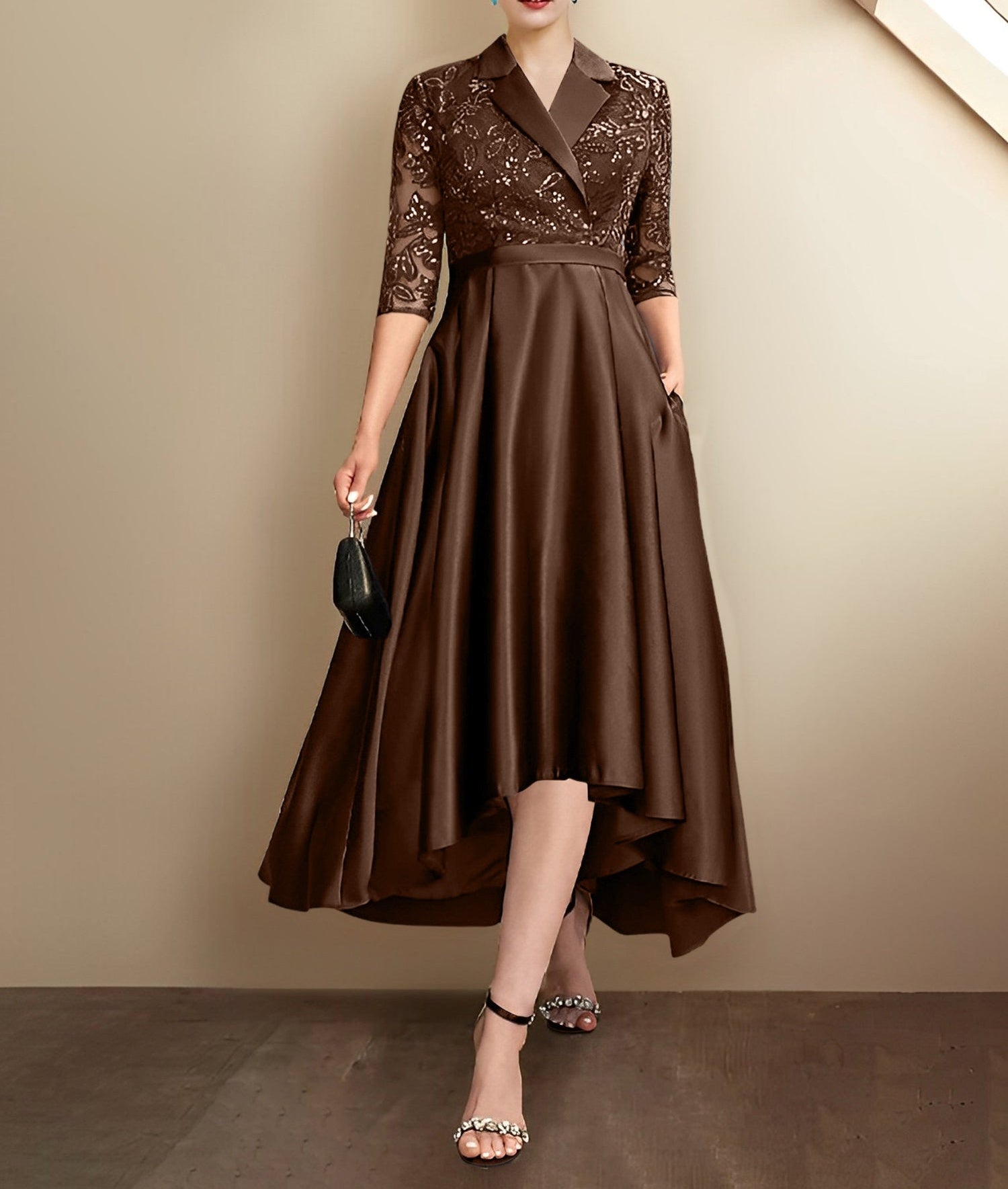 Sheath/Column V-Neck Tea-Length Mother of the Bride Dresses