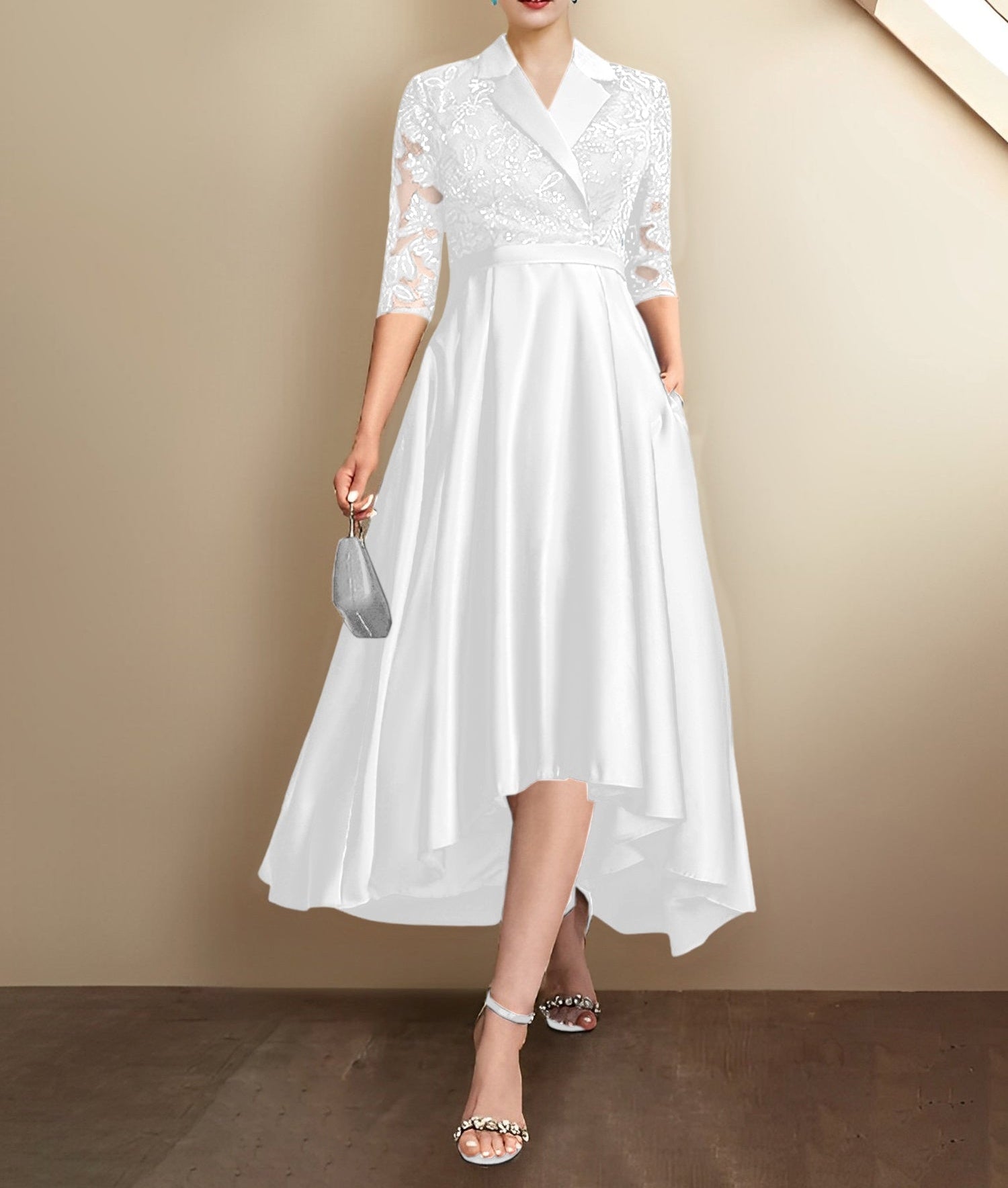 Sheath/Column V-Neck Tea-Length Mother of the Bride Dresses