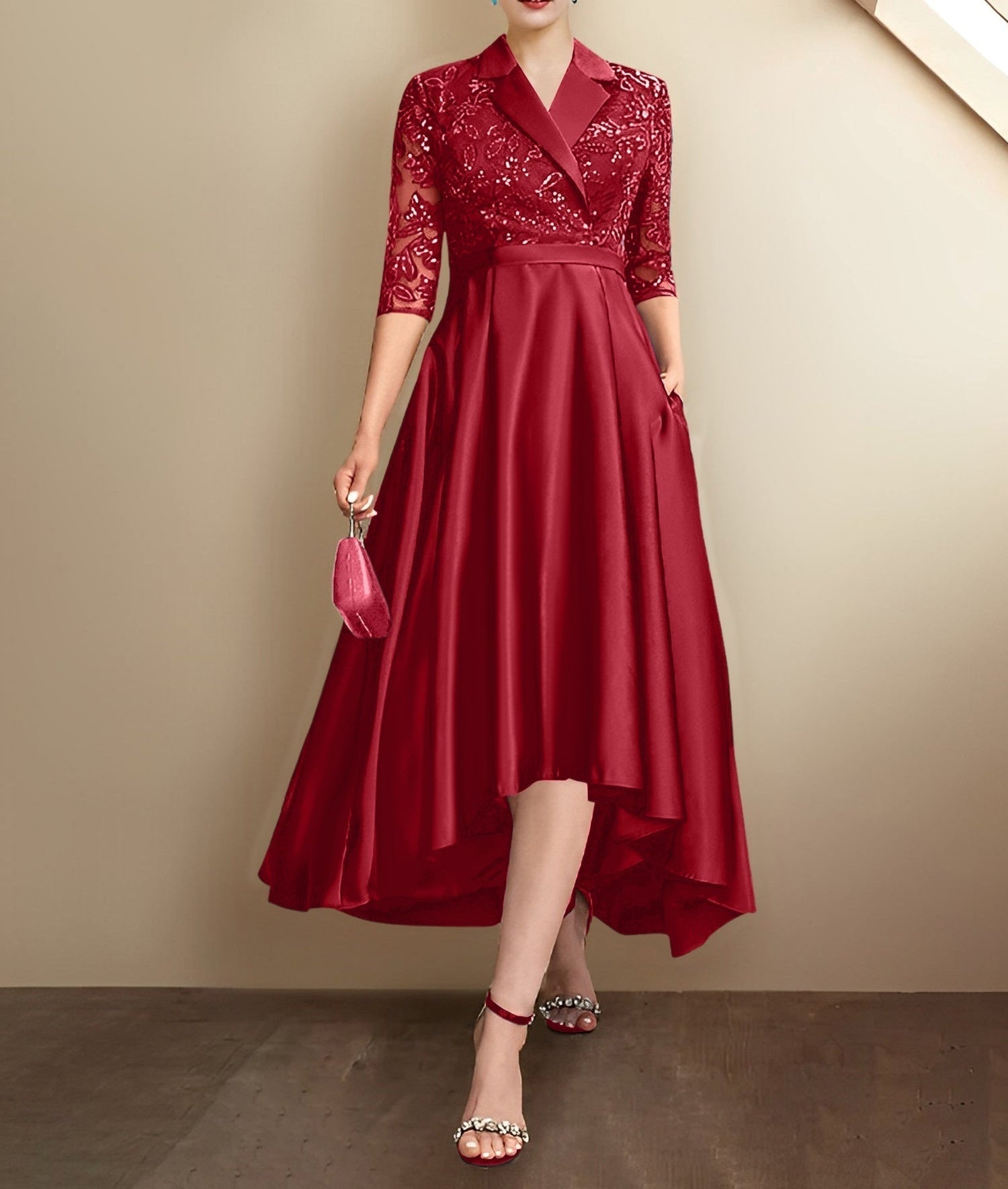 Sheath/Column V-Neck Tea-Length Mother of the Bride Dresses