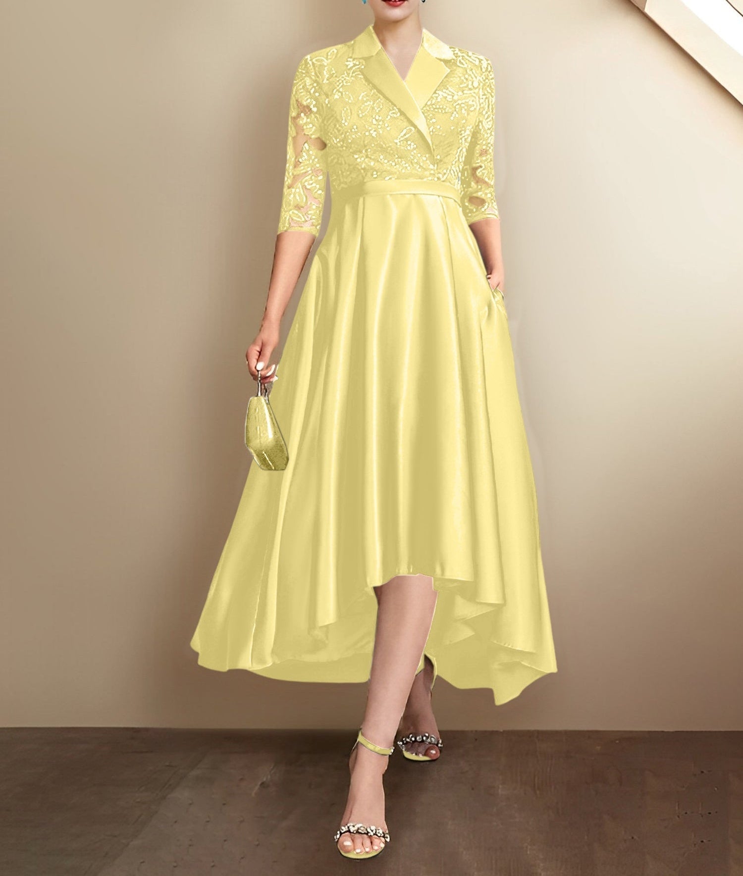 Sheath/Column V-Neck Tea-Length Mother of the Bride Dresses