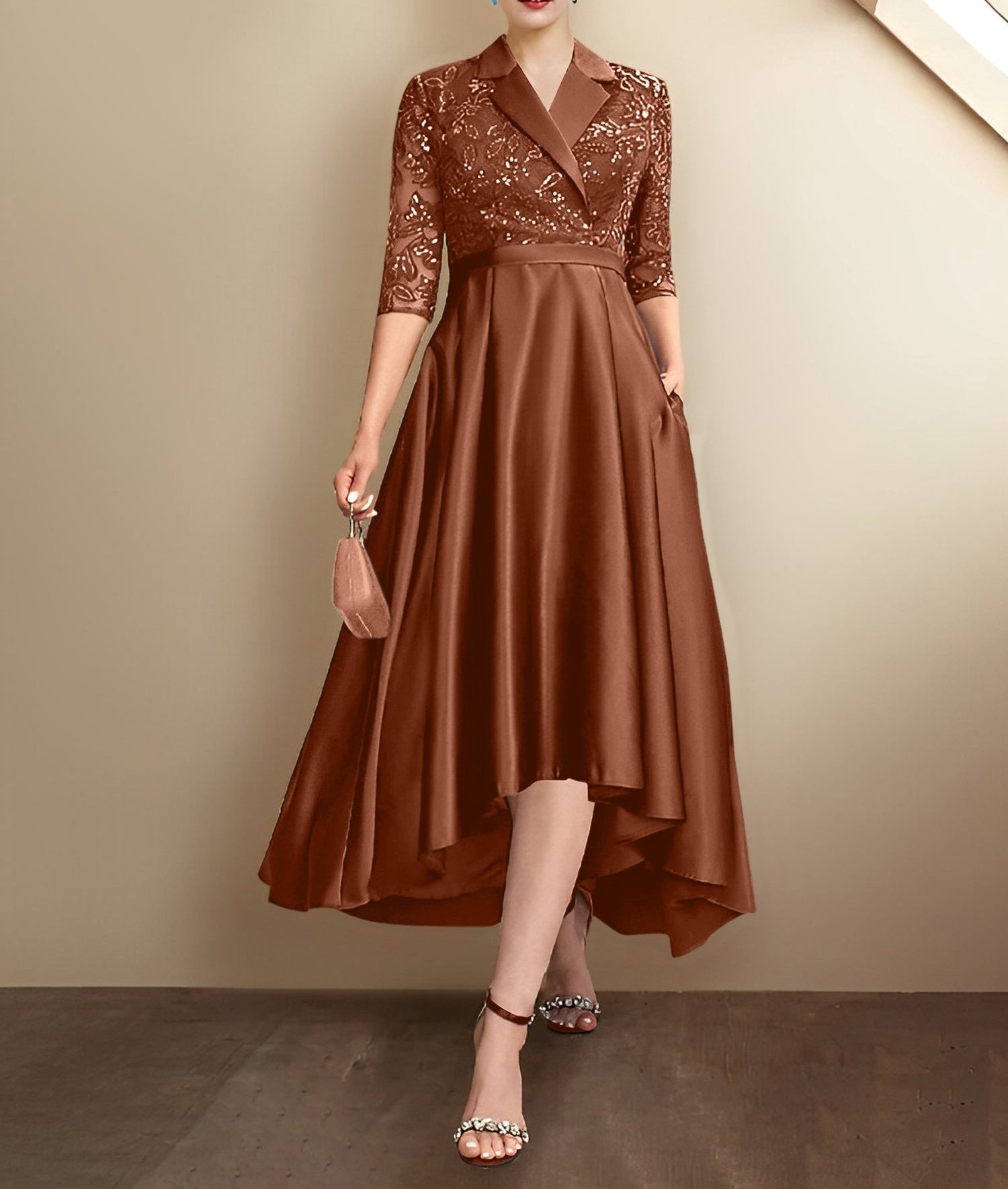 Sheath/Column V-Neck Tea-Length Mother of the Bride Dresses