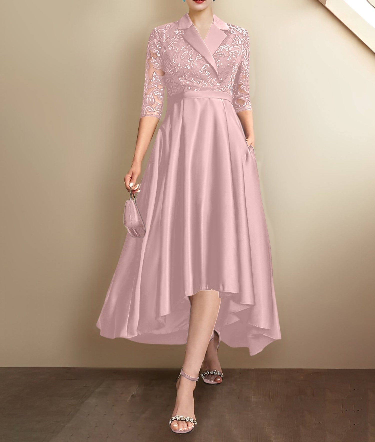 Sheath/Column V-Neck Tea-Length Mother of the Bride Dresses