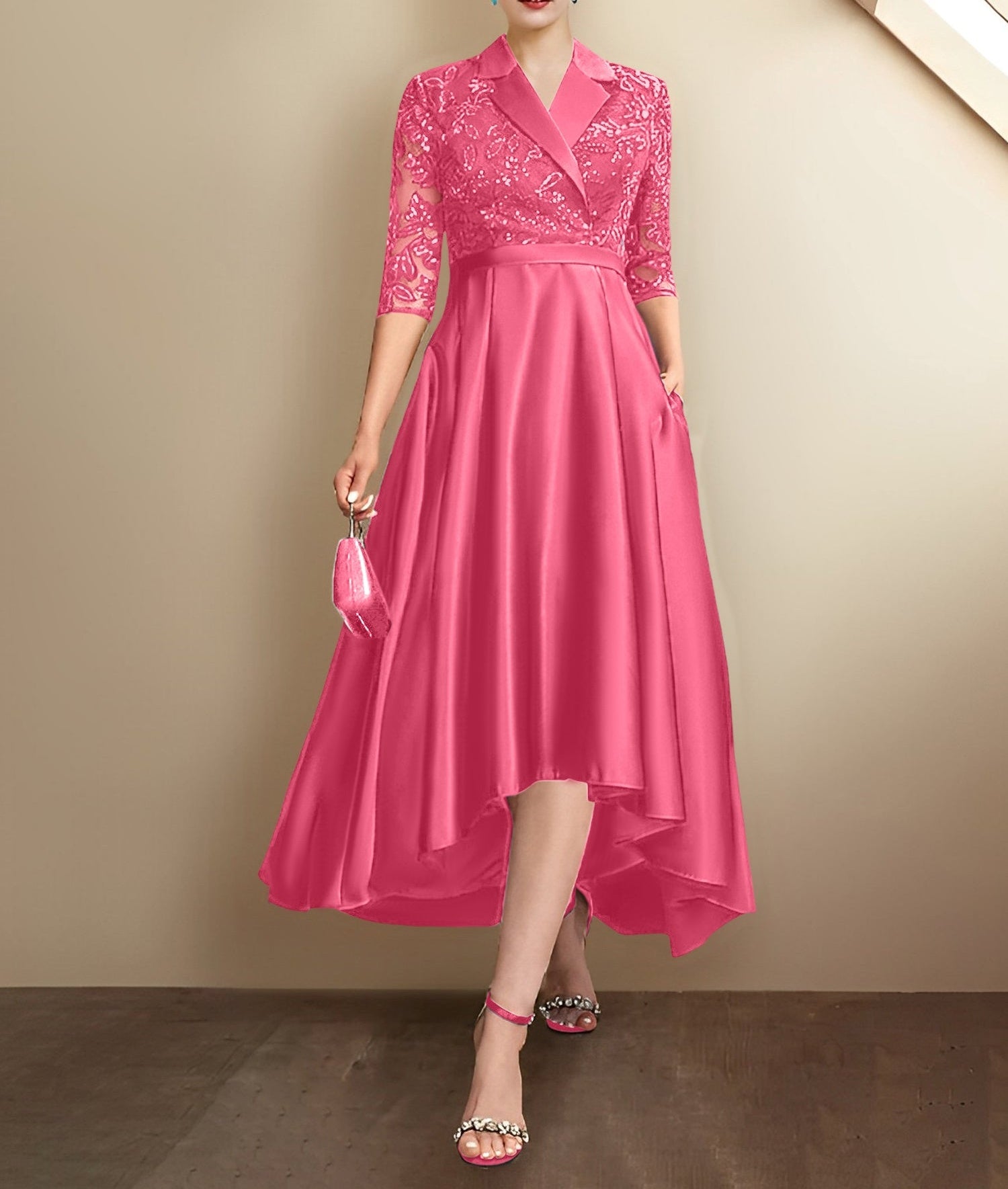 Sheath/Column V-Neck Tea-Length Mother of the Bride Dresses