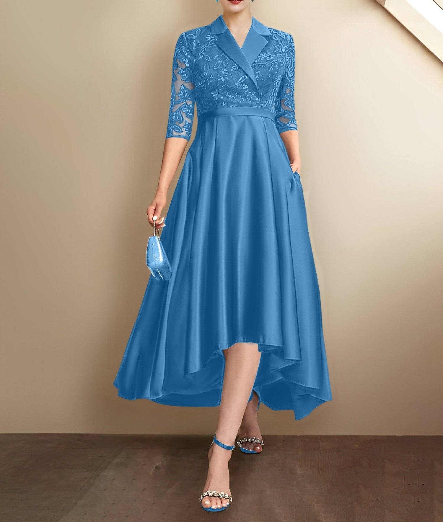 Sheath/Column V-Neck Tea-Length Mother of the Bride Dresses