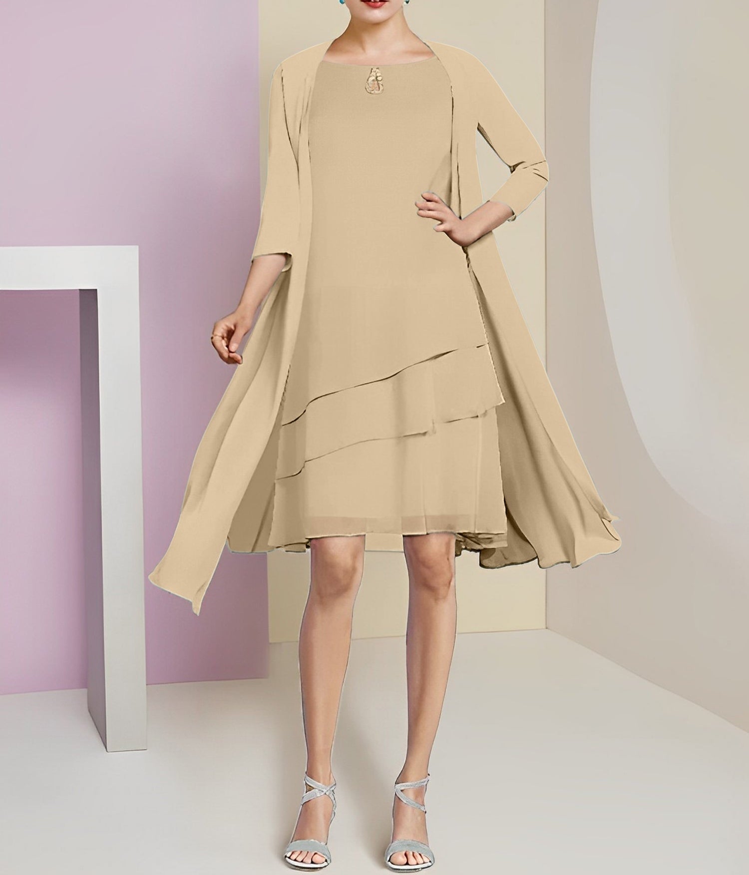 A-Line/Princess Jewel Neck Knee-Length Mother of the Bride Dresses