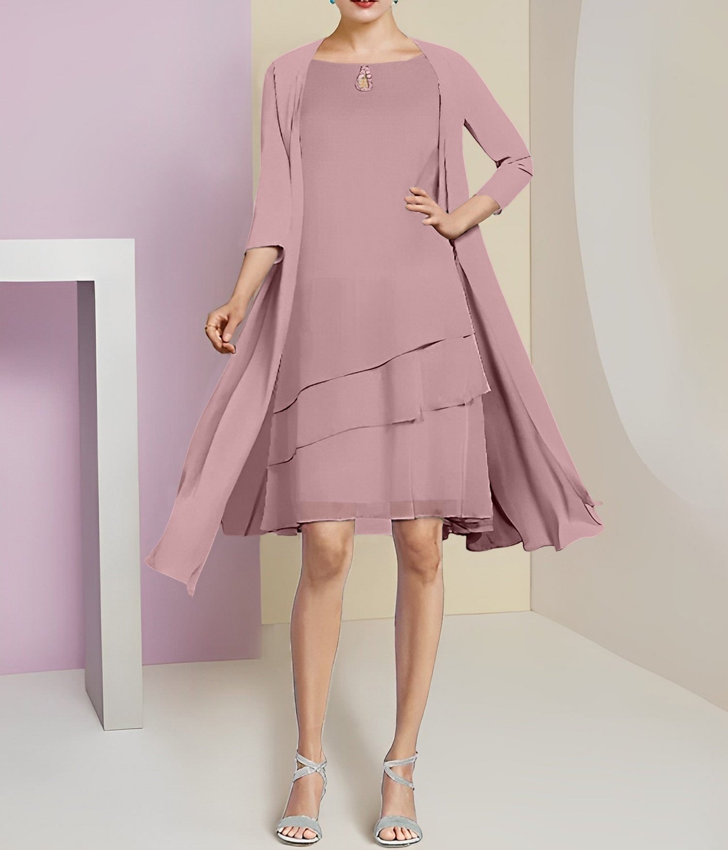 A-Line/Princess Jewel Neck Knee-Length Mother of the Bride Dresses