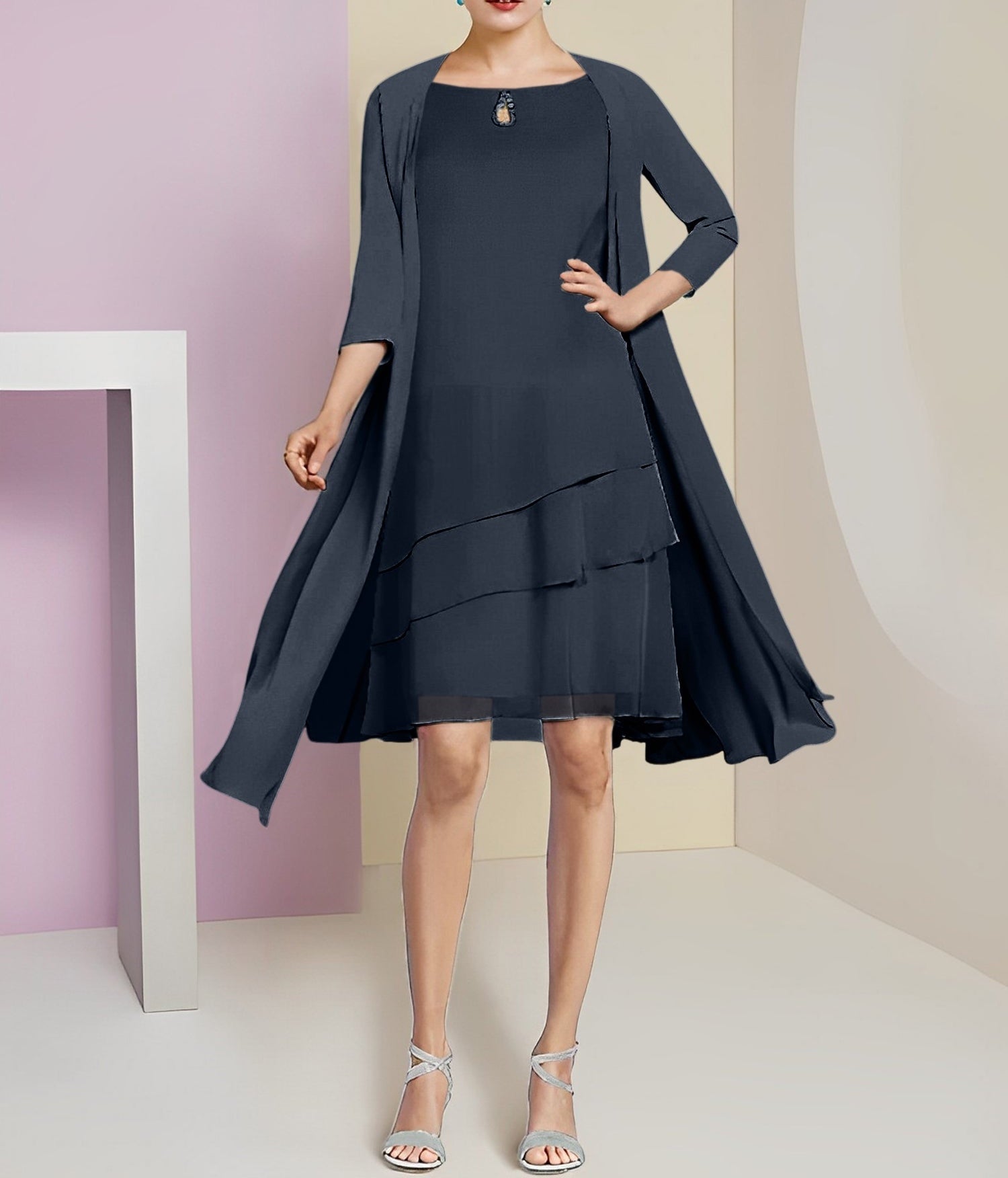 A-Line/Princess Jewel Neck Knee-Length Mother of the Bride Dresses