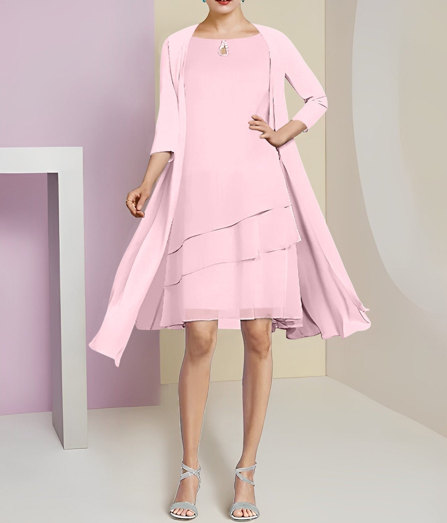 A-Line/Princess Jewel Neck Knee-Length Mother of the Bride Dresses
