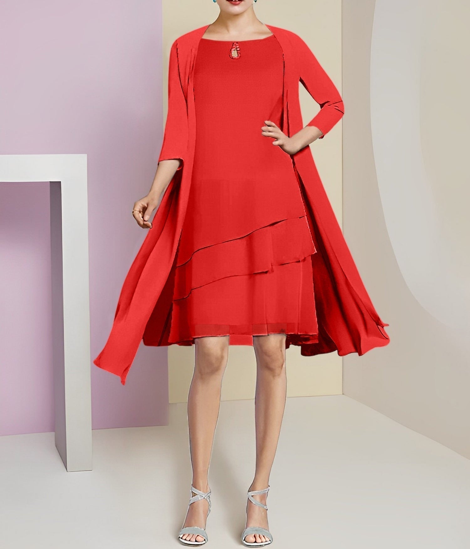 A-Line/Princess Jewel Neck Knee-Length Mother of the Bride Dresses