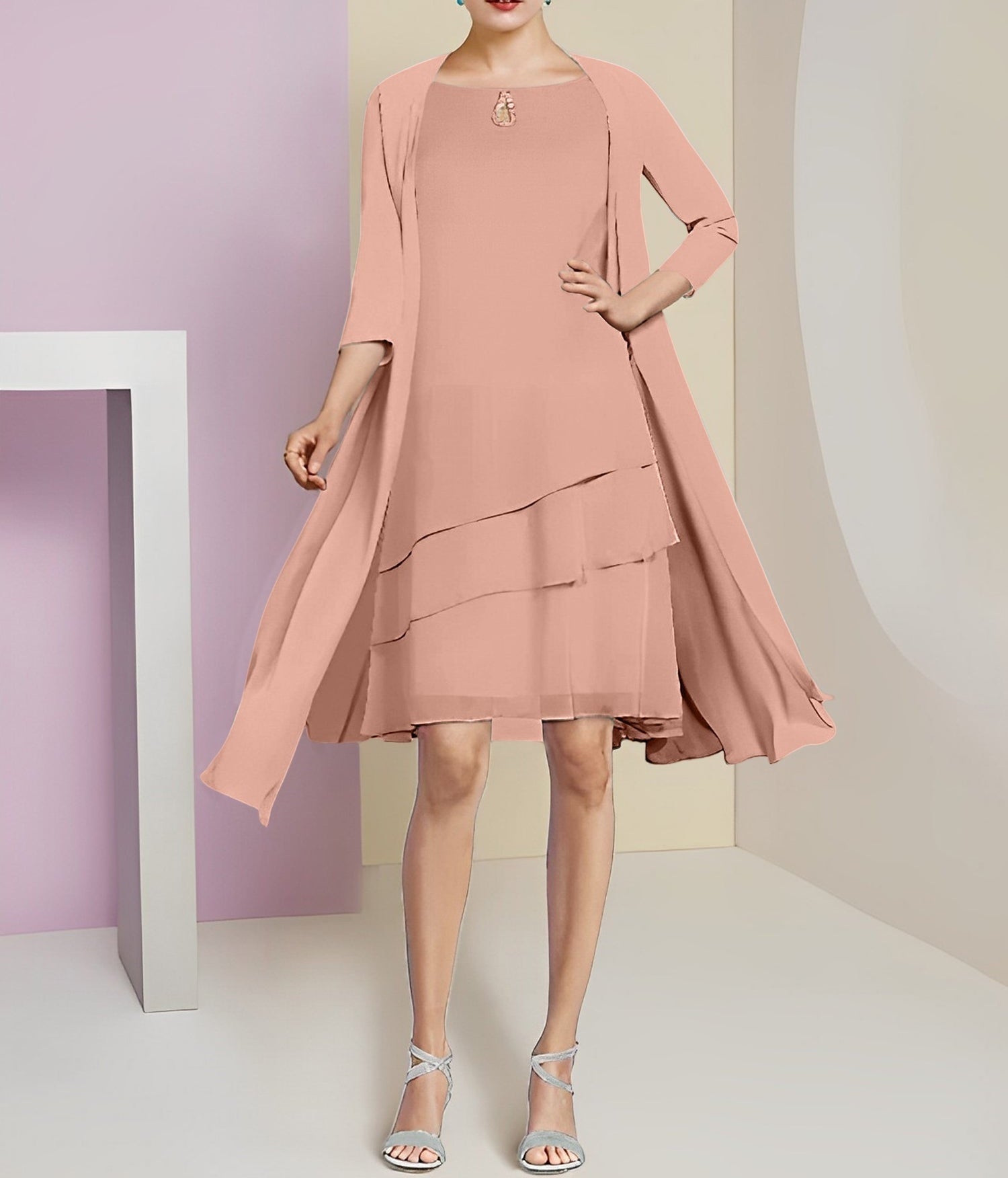A-Line/Princess Jewel Neck Knee-Length Mother of the Bride Dresses