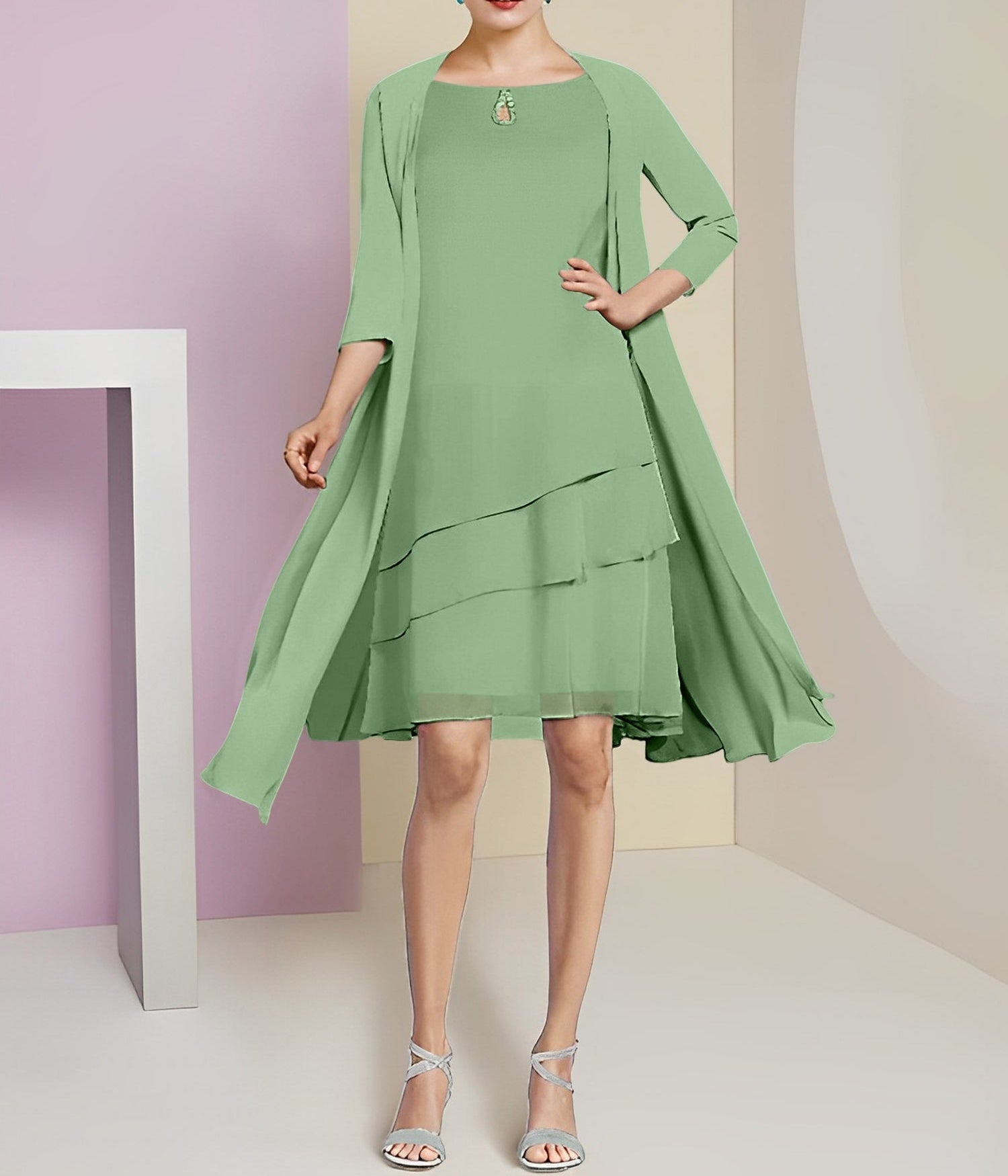A-Line/Princess Jewel Neck Knee-Length Mother of the Bride Dresses
