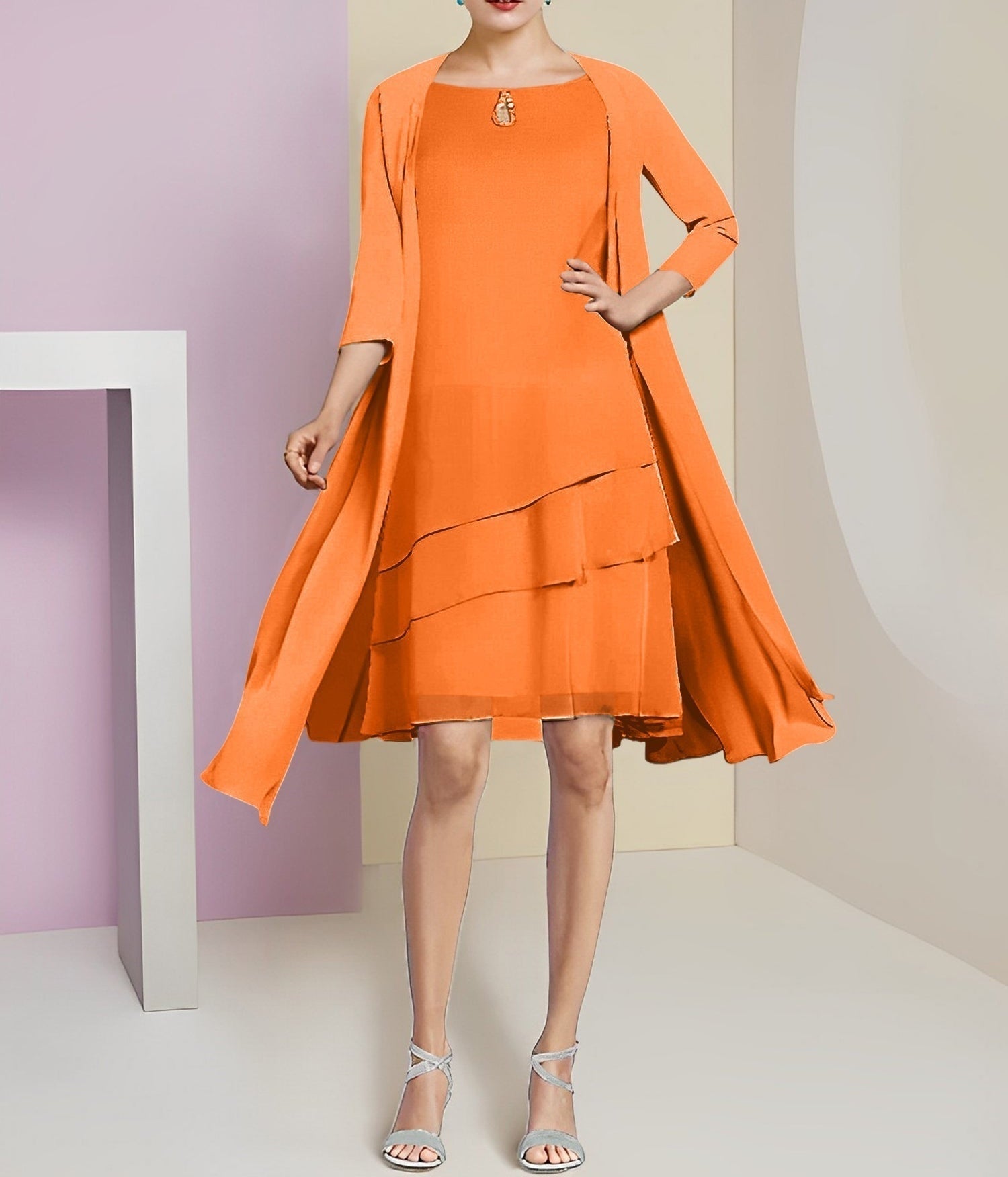 A-Line/Princess Jewel Neck Knee-Length Mother of the Bride Dresses