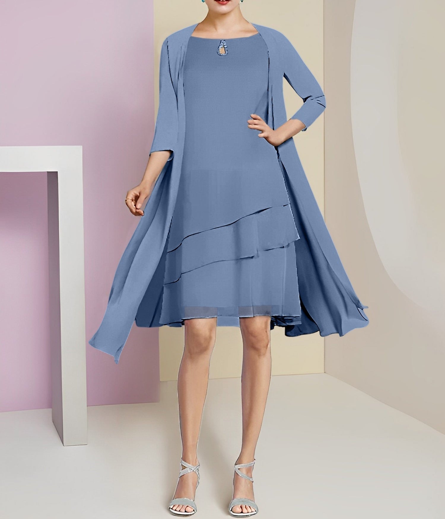A-Line/Princess Jewel Neck Knee-Length Mother of the Bride Dresses
