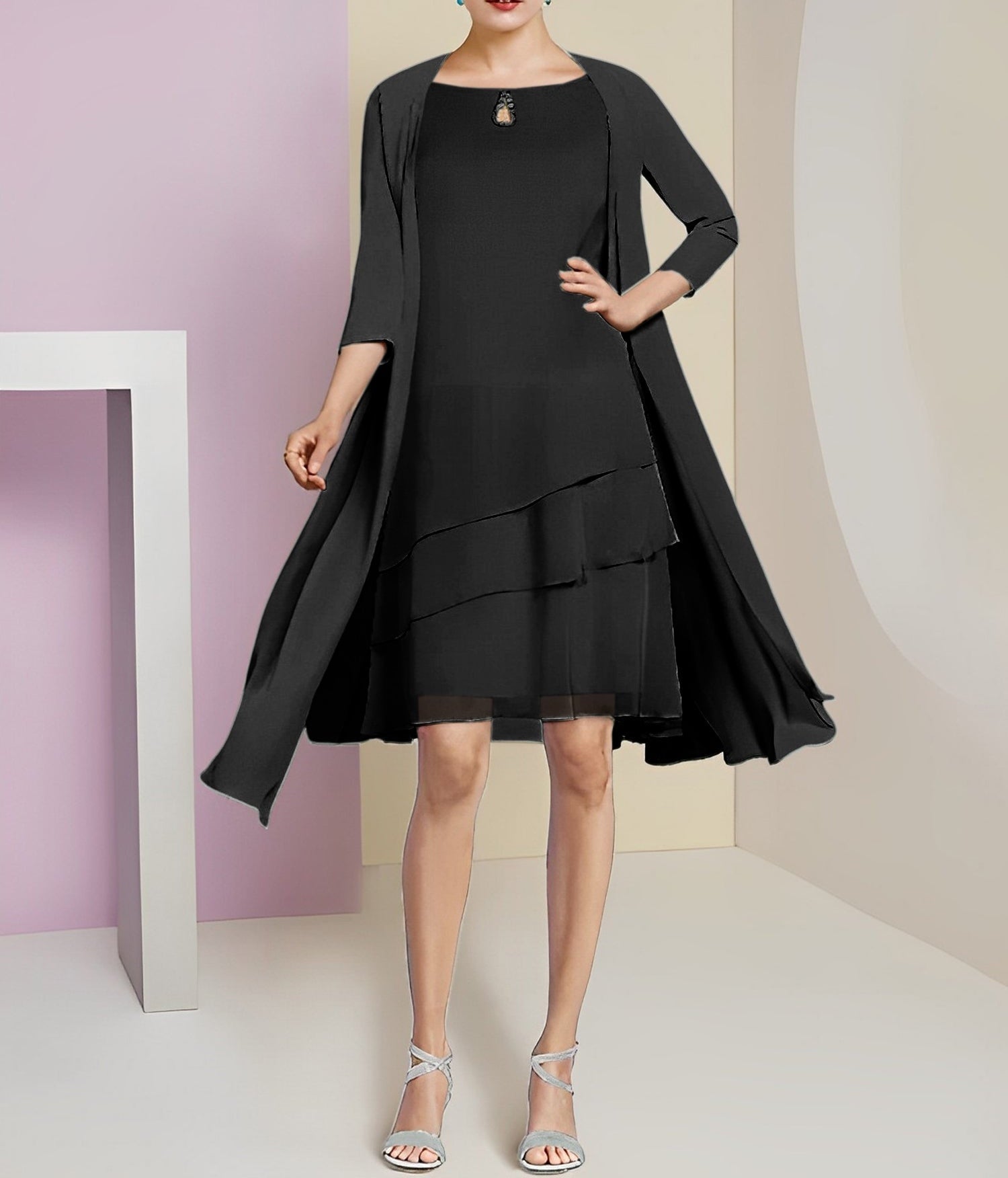 A-Line/Princess Jewel Neck Knee-Length Mother of the Bride Dresses