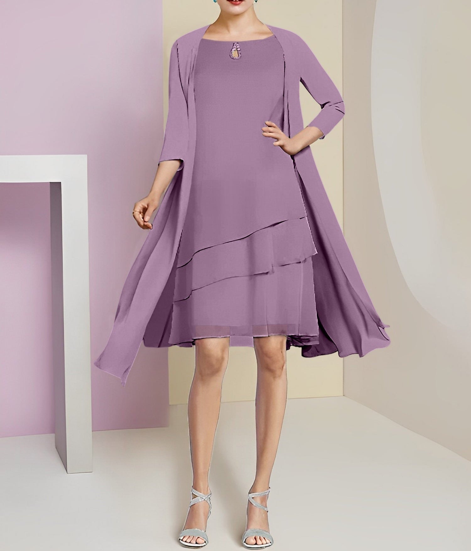 A-Line/Princess Jewel Neck Knee-Length Mother of the Bride Dresses