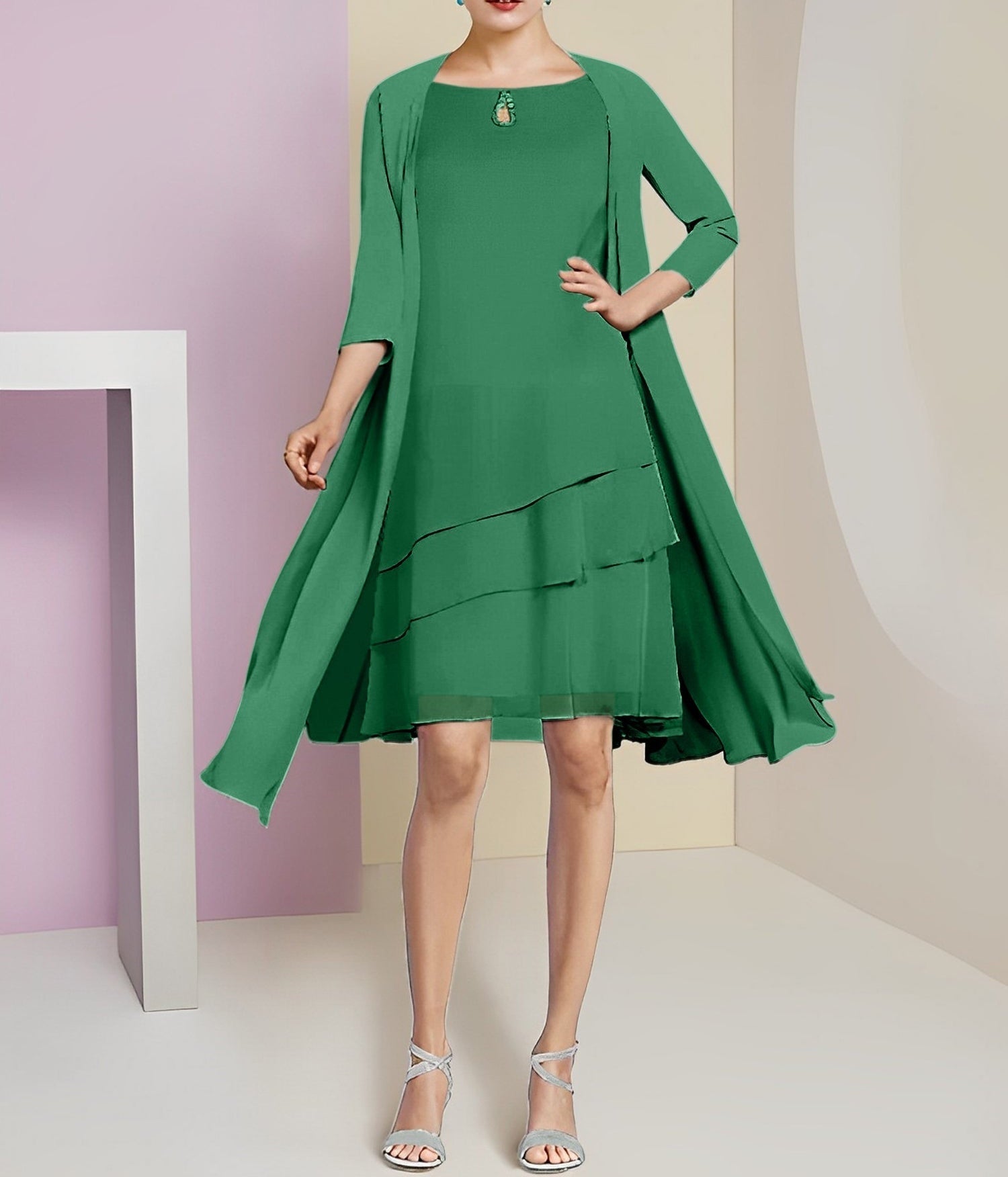 A-Line/Princess Jewel Neck Knee-Length Mother of the Bride Dresses