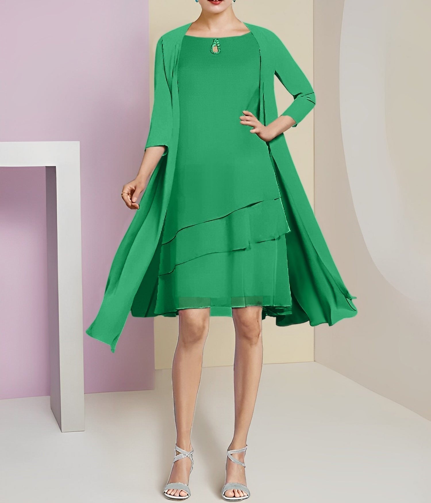 A-Line/Princess Jewel Neck Knee-Length Mother of the Bride Dresses