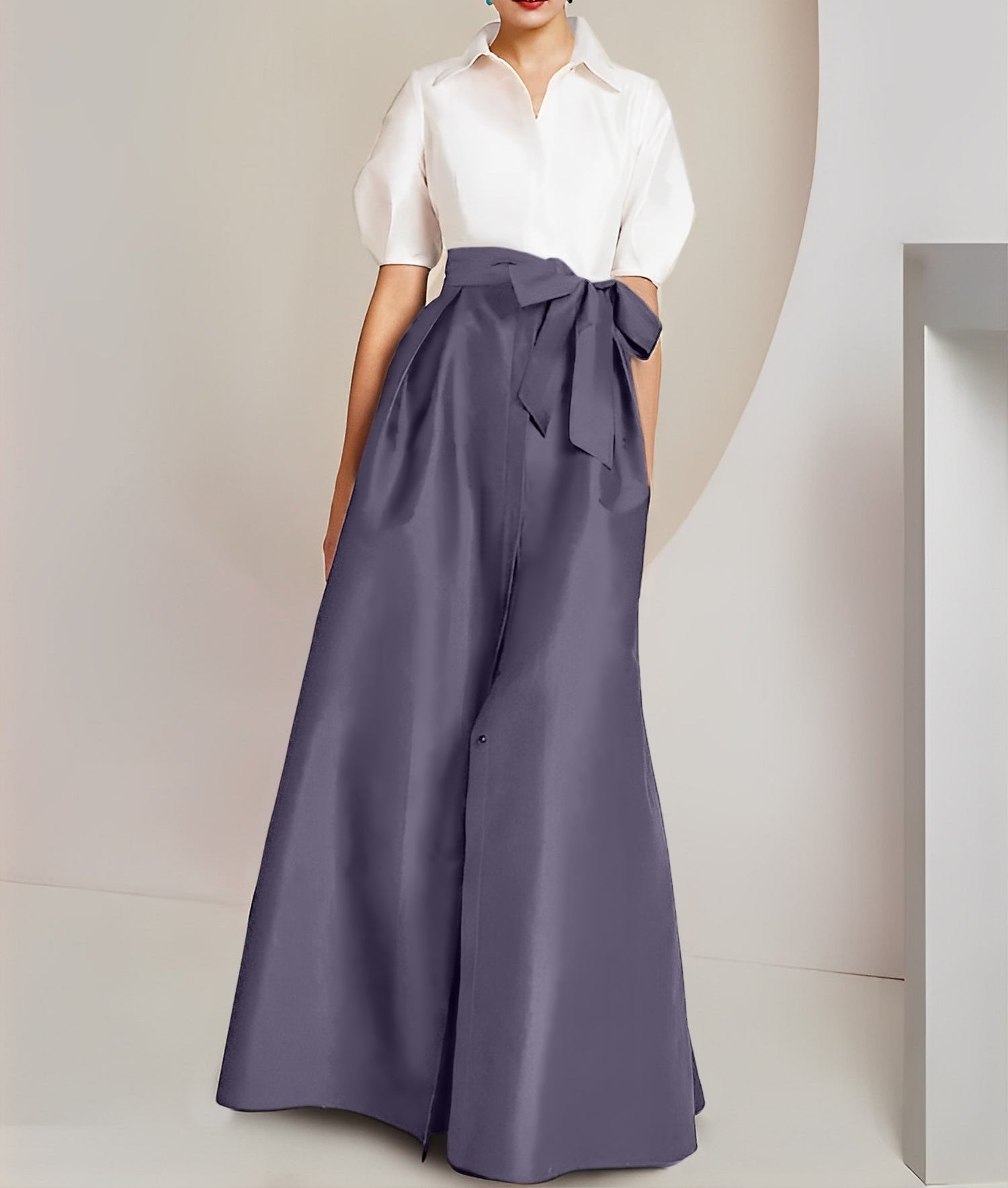 A-Line/Princess  Shirt Collar Short Sleeves 2 pieces Mother Of The Bride Dresses
