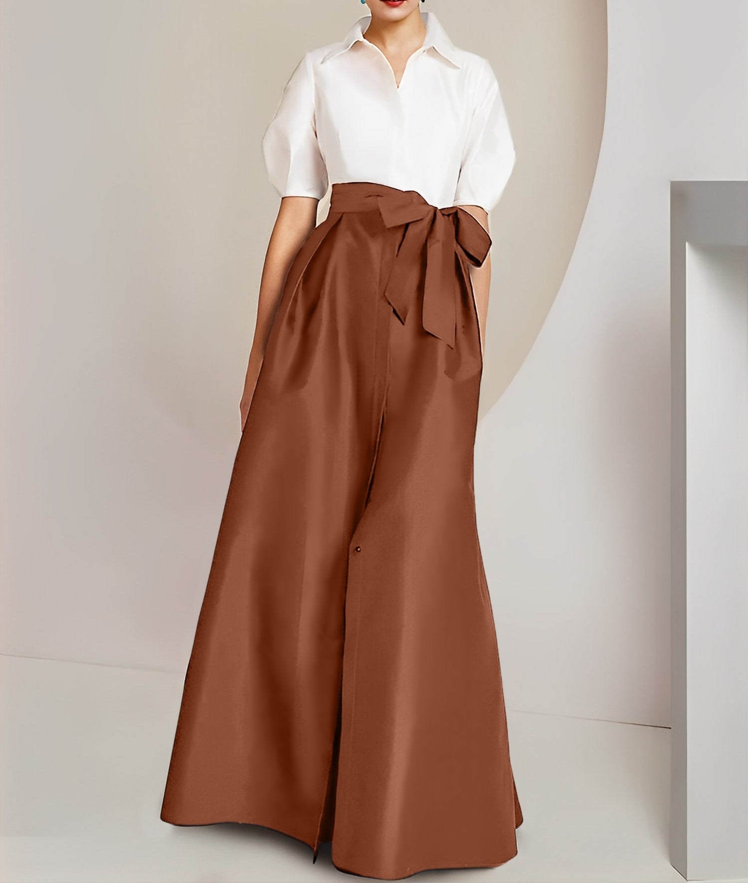 A-Line/Princess  Shirt Collar Short Sleeves 2 pieces Mother Of The Bride Dresses