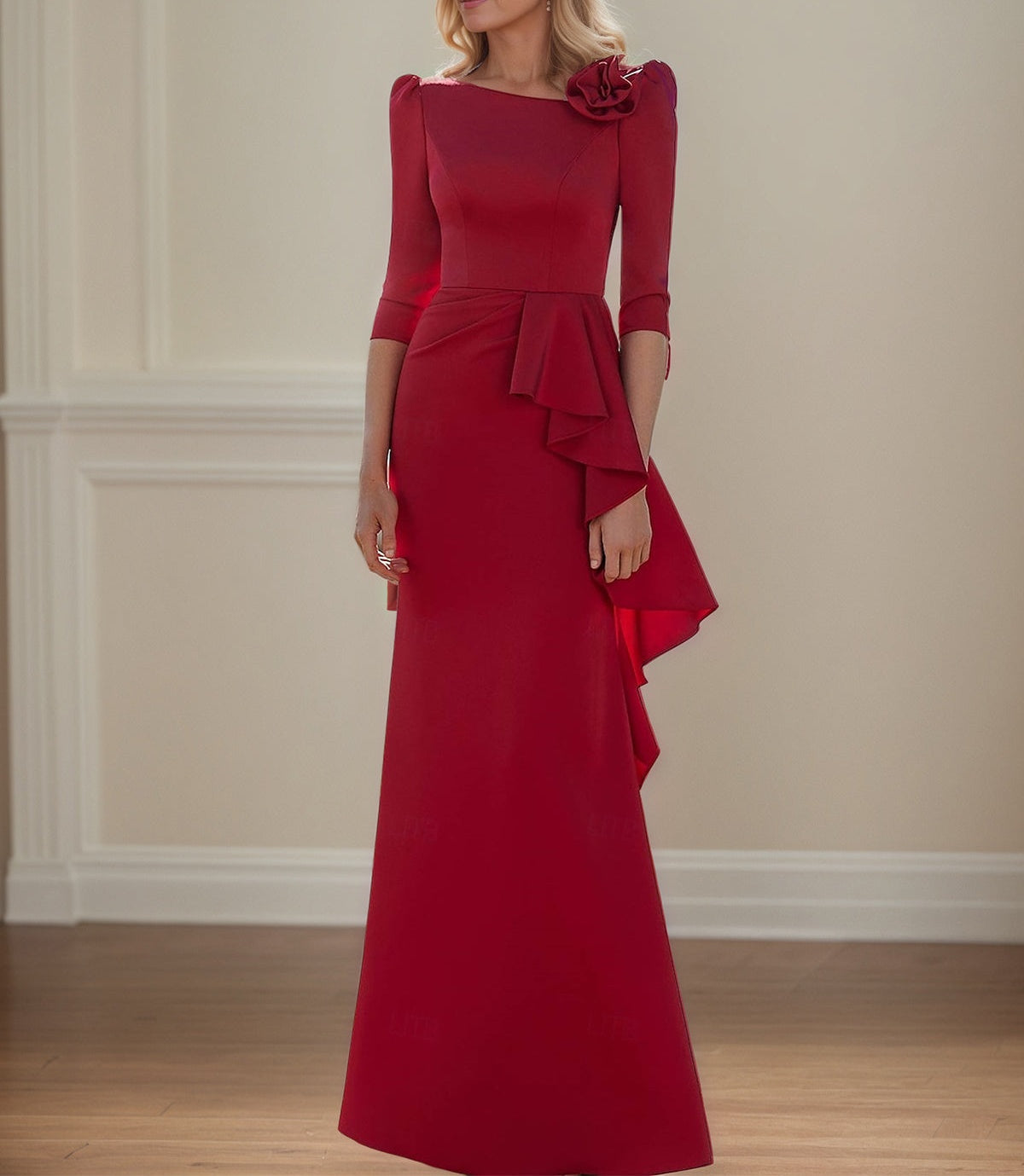 Red Chiffon Sheath/Column Asymmetrical Floor Length Mother of the Bride Dresses