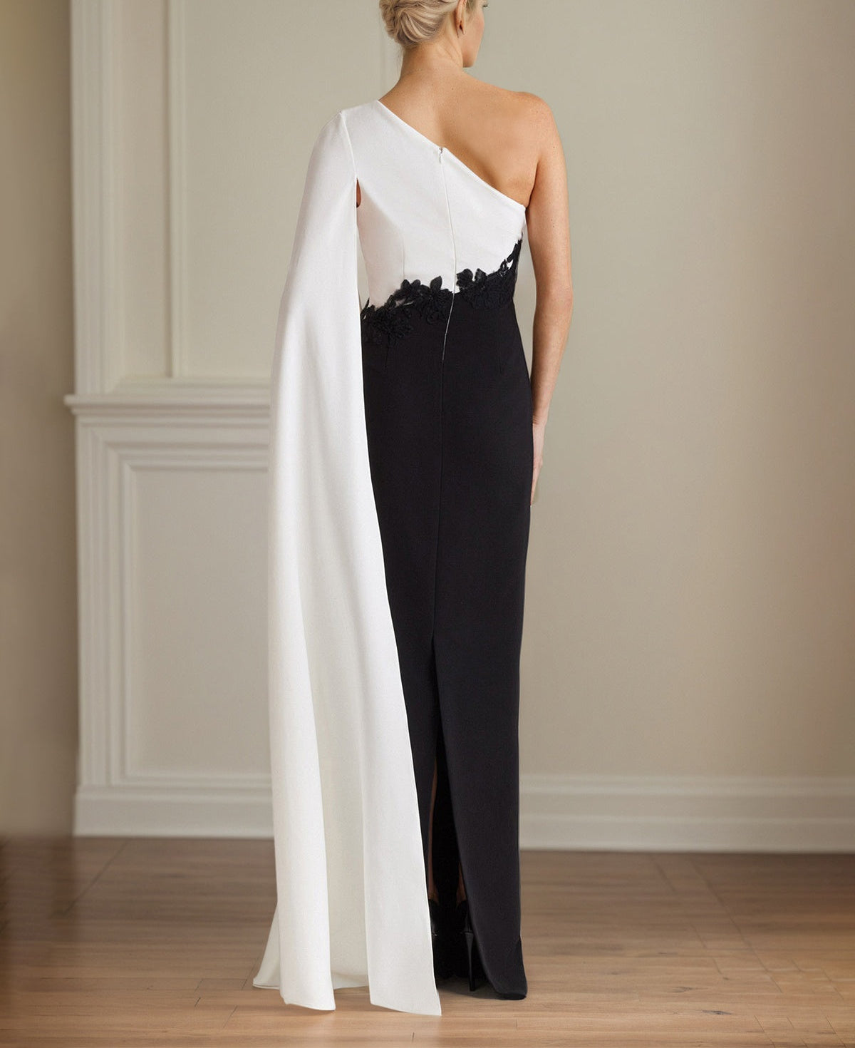 Black Stretch Crepe Sheath/Column One Shoulder Floor Length Mother of the Bride Dresses