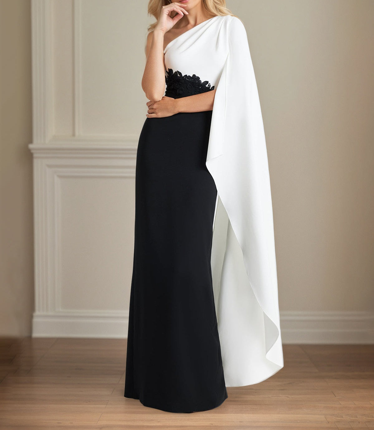 Black Stretch Crepe Sheath/Column One Shoulder Floor Length Mother of the Bride Dresses