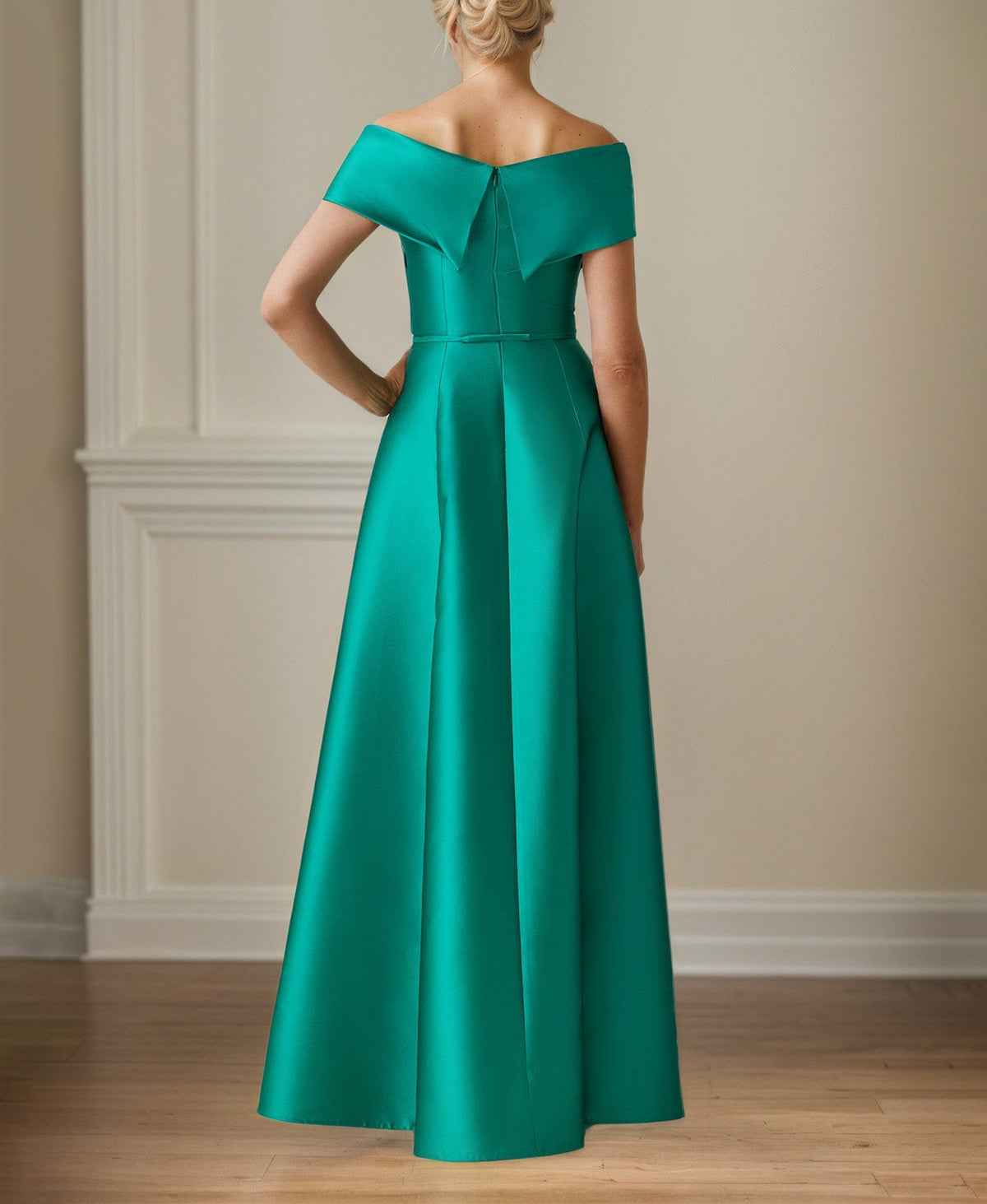 Jade Satin A Line Off The Shoulder Floor Length Mother of the Bride Dresses