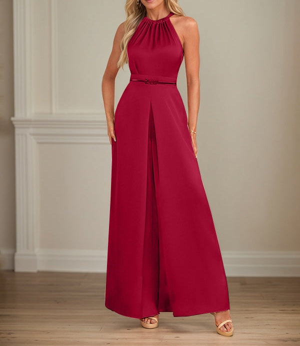 Jumpsuits Halter Floor-Length Satin Wedding Dress
