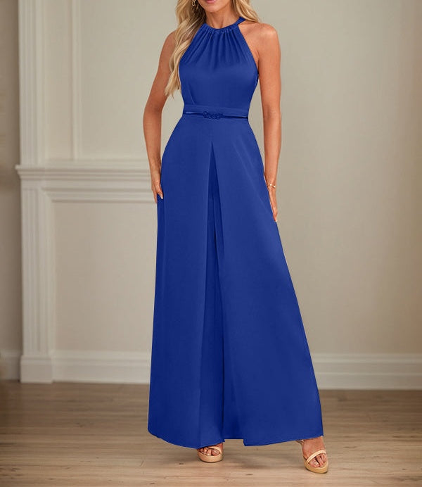 Jumpsuits Halter Floor-Length Satin Wedding Dress