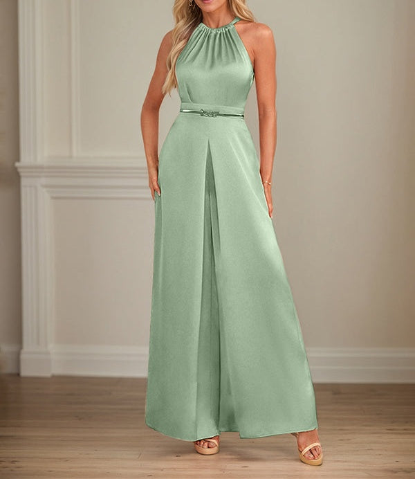Jumpsuits Halter Floor-Length Satin Wedding Dress
