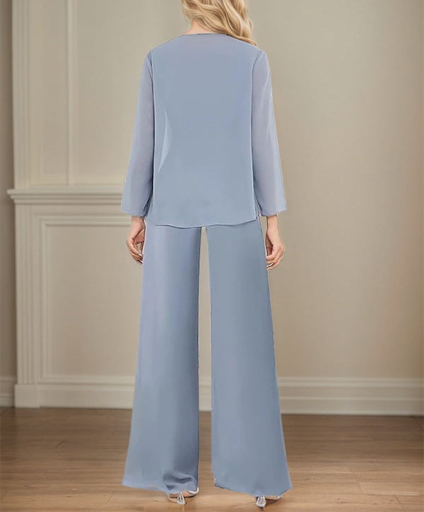 Elegant Simple Scoop Neck Floor Length Mother of the Bride Pantsuit Wedding Guest Dress