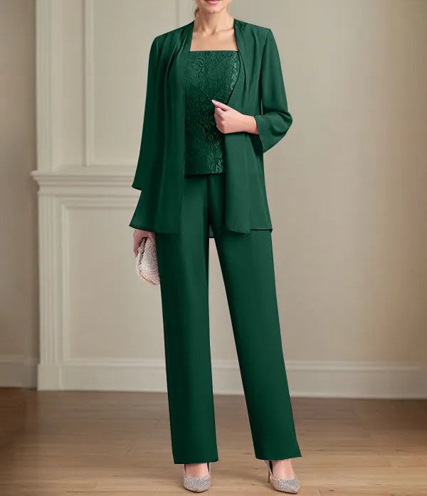 Chiffon Square Neck Sleeveless Floor Length Mother of the Bride Pantsuits