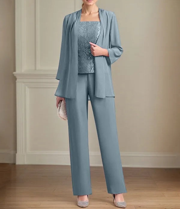 Chiffon Square Neck Sleeveless Floor Length Mother of the Bride Pantsuits